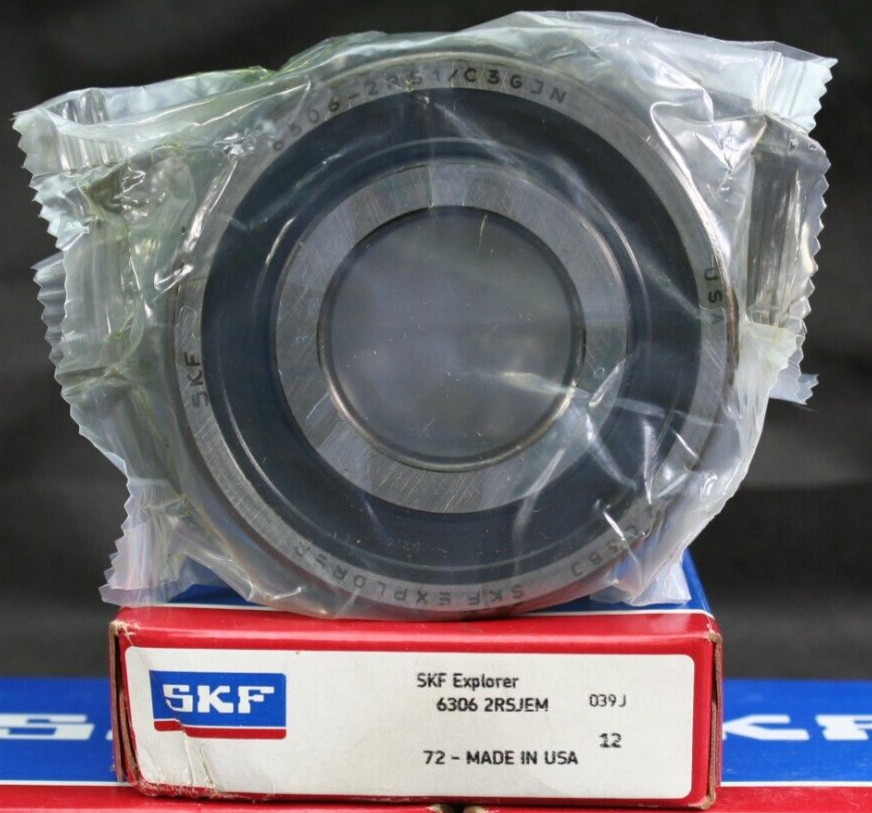 One (1) SKF 6306 2RSJEM Deep Groove Bearing 30MM ID USA NEW
