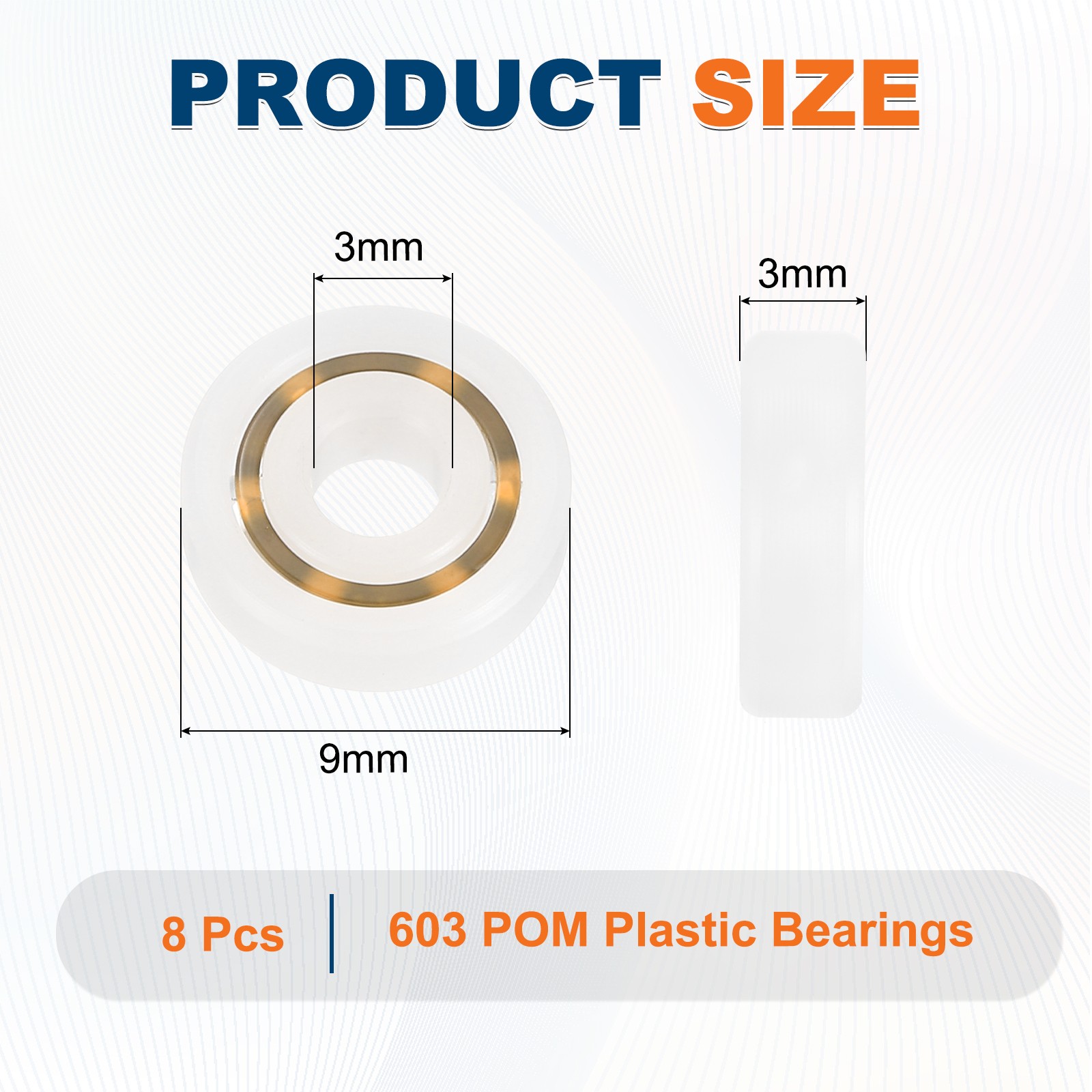 8Pcs 603 POM Plastic Bearings, 3 x 9 x 3 mm Deep-Groove Ball Bearings