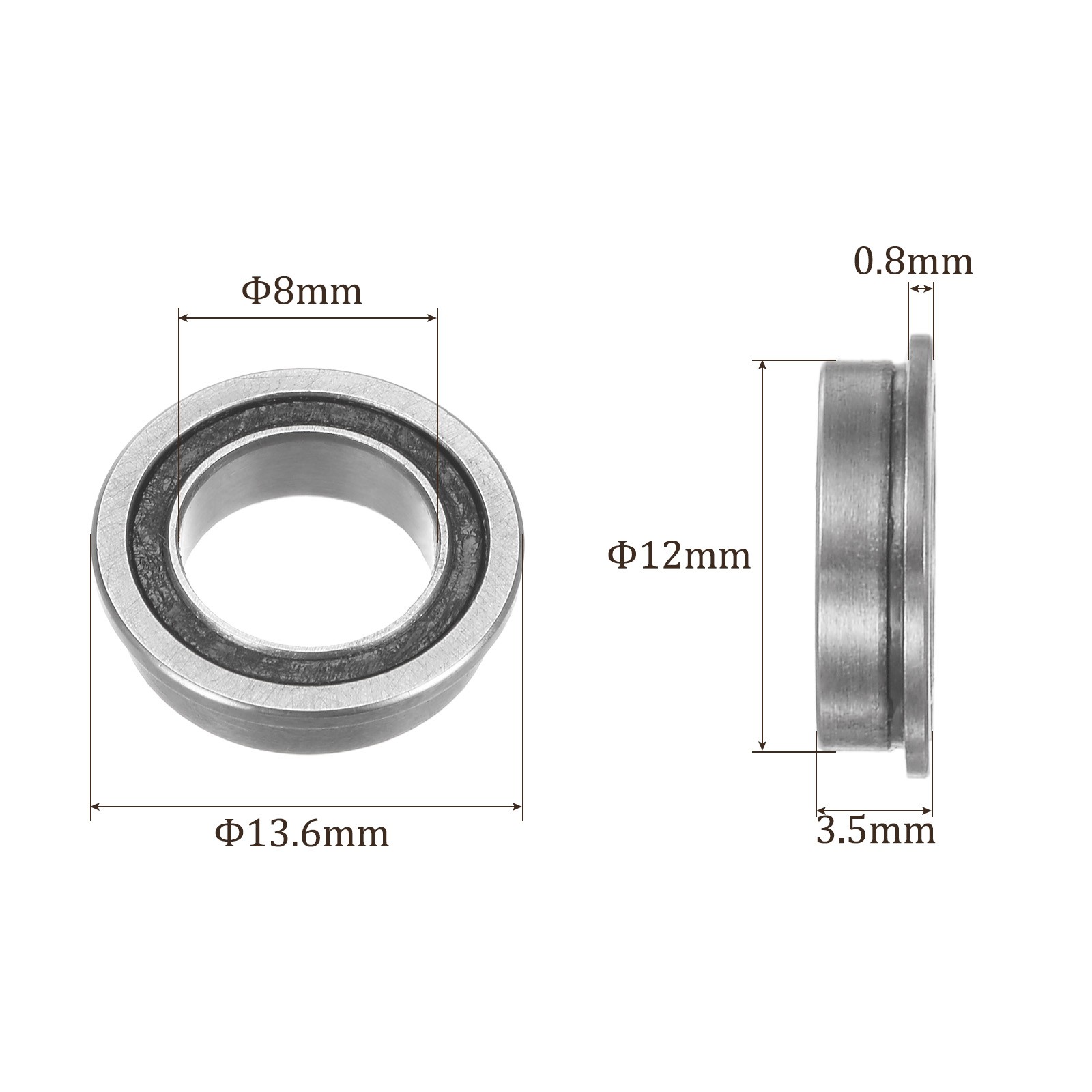 10Pcs Flanged Ball Bearing 8mm ID x 12mm OD x 3.5mm Thickness Wheelbarrows
