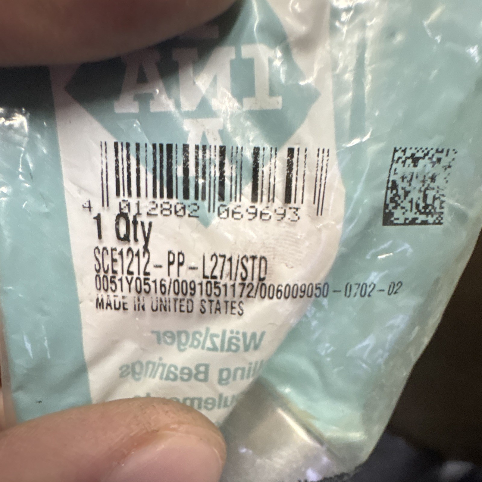 INA Needle Roller Bearing SCE1212 SCE1212-PP-L271/STD Steel 3/4in Bore