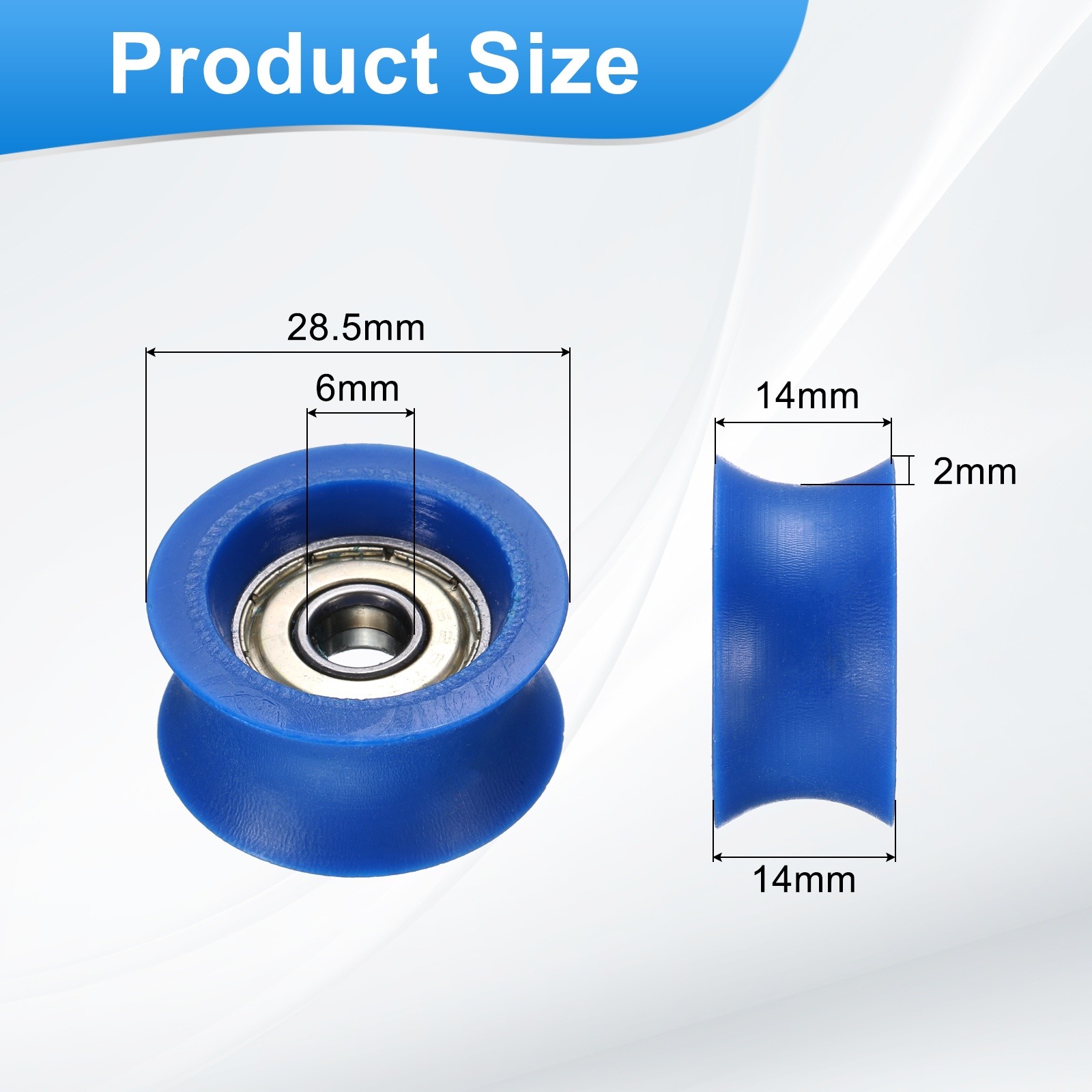 12Pcs, Groove Plastic Guide Bearing 6×28.5x14mm Pulley Roller(Blue)