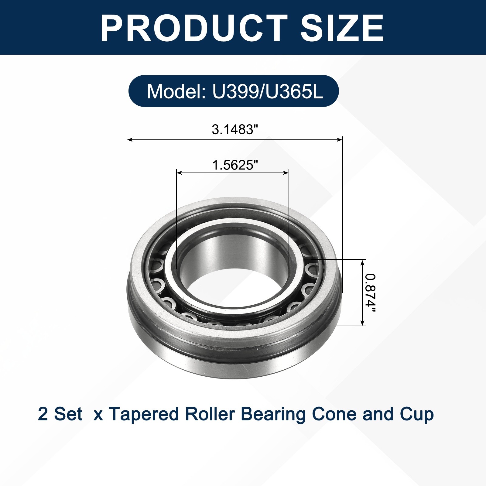 2Sets U399/U365L Tapered Roller Bearing Cone and Cup, 1.5625×3.1483×0.874″