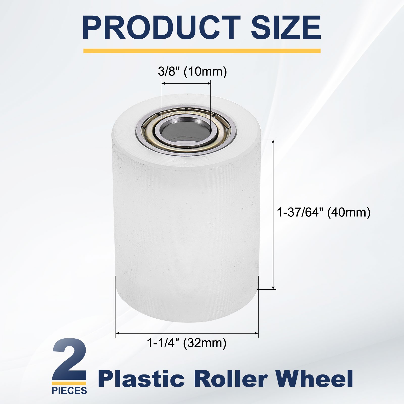 2Pcs Plastic Roller Wheel with Bearing, 3/8″x1-1/4″x1-37/64″ Bearing Pulley