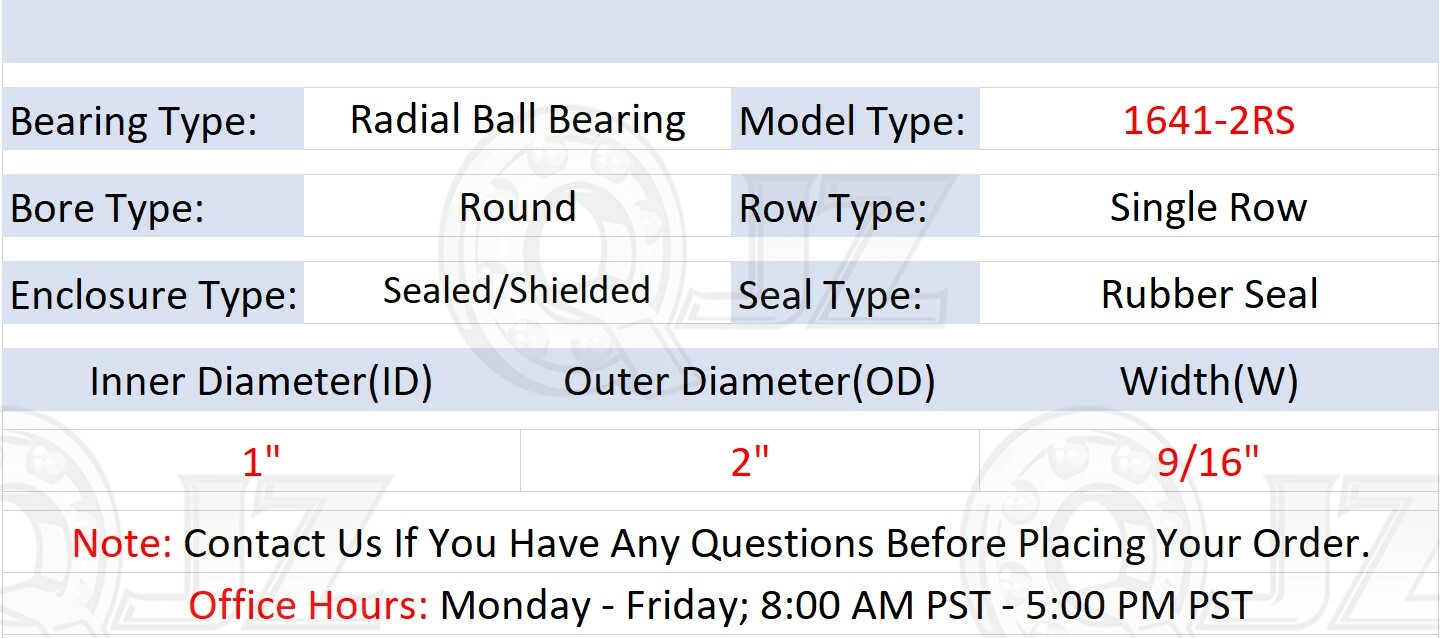 [Qty.50] 1641-2RS Deep Groove Radial Ball Bearing [1″ ID x 2″ OD x 0.5625″ W]