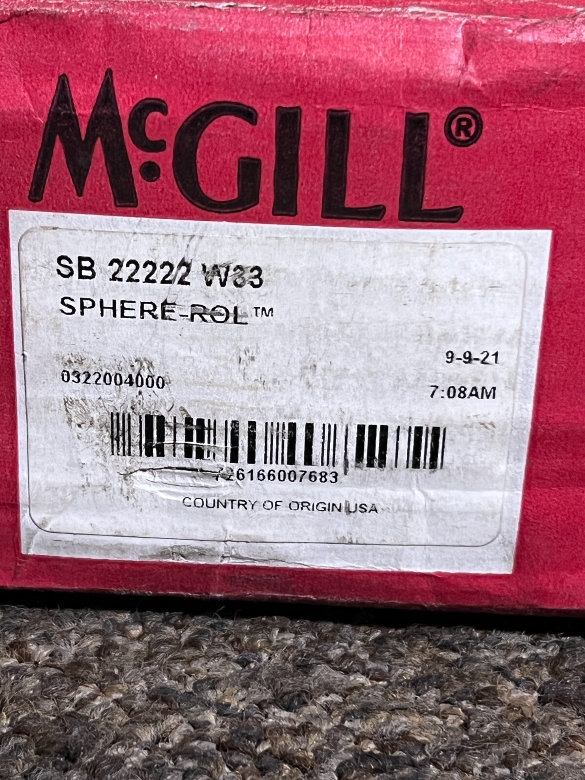 McGill Spherical Roller Bearing SB 22222 W33 Bore 110mm OD 200mm Width 53mm