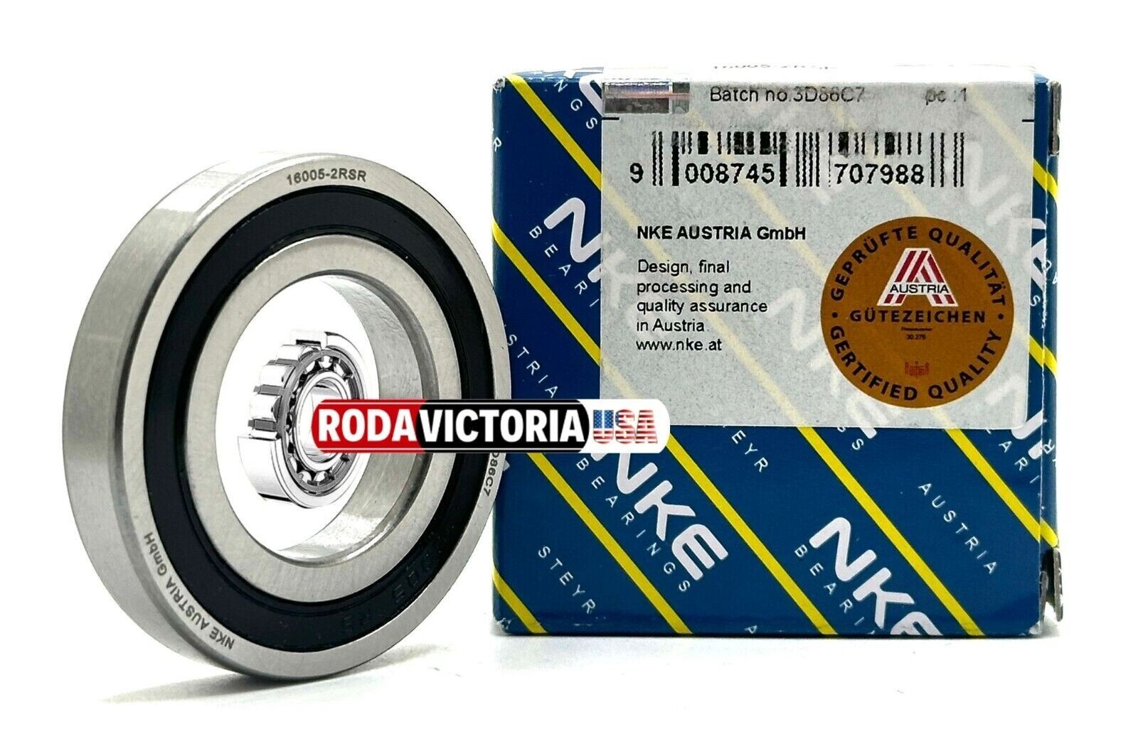 NKE 16005 2RS DEEP GROOVE BALL BEARING, RUBBER SEALED 25x47x8mm