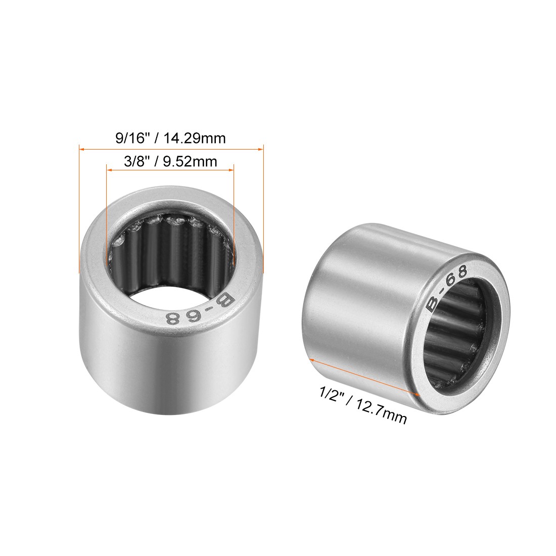 2pcs 3/8″x9/16″x1/2″ B68 Needle Roller Bearings Full Complement Drawn Cup