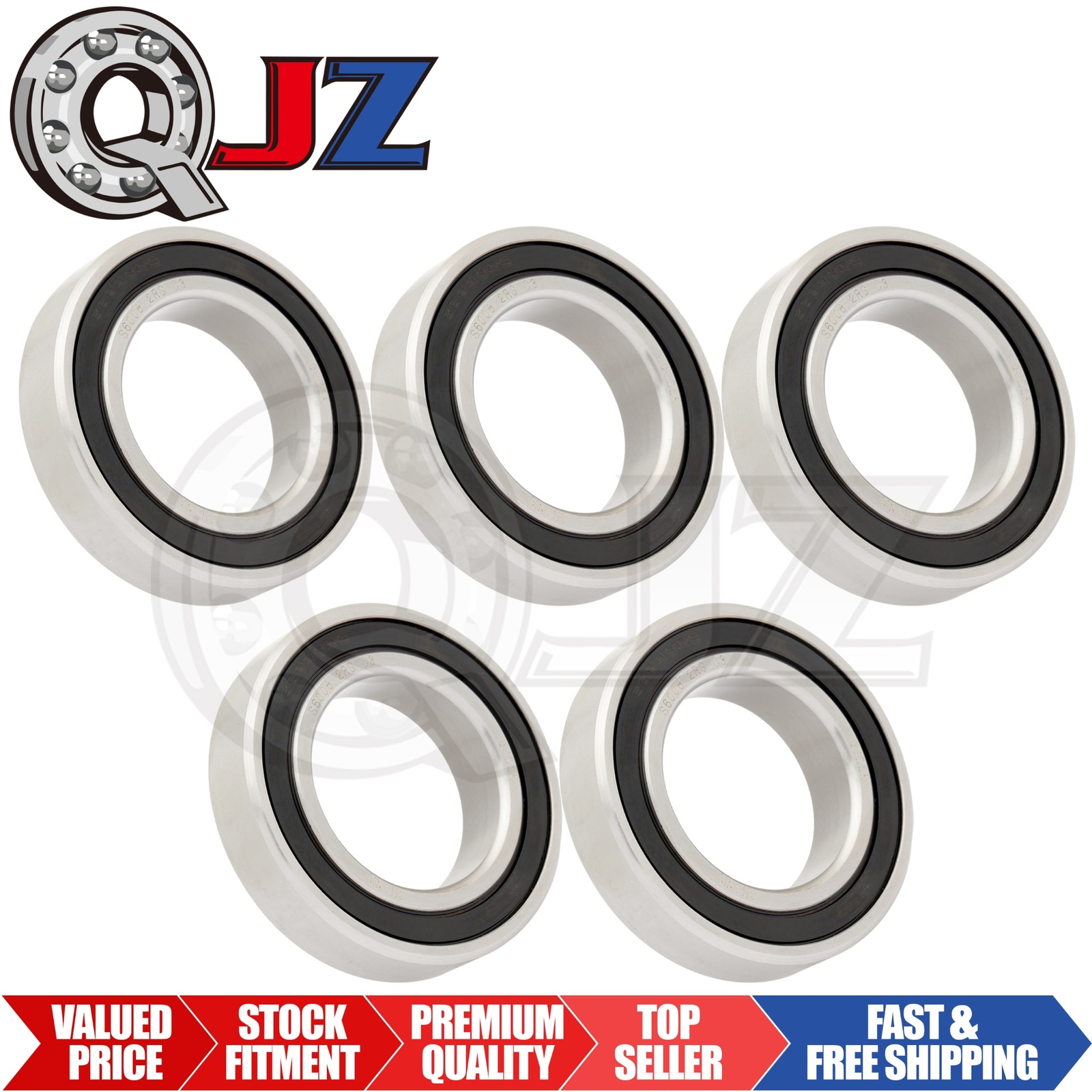 [Qty.5] New S6008-2RS Stainless Radial Ball Bearing [40mm ID x 68mm OD x 15mm W]