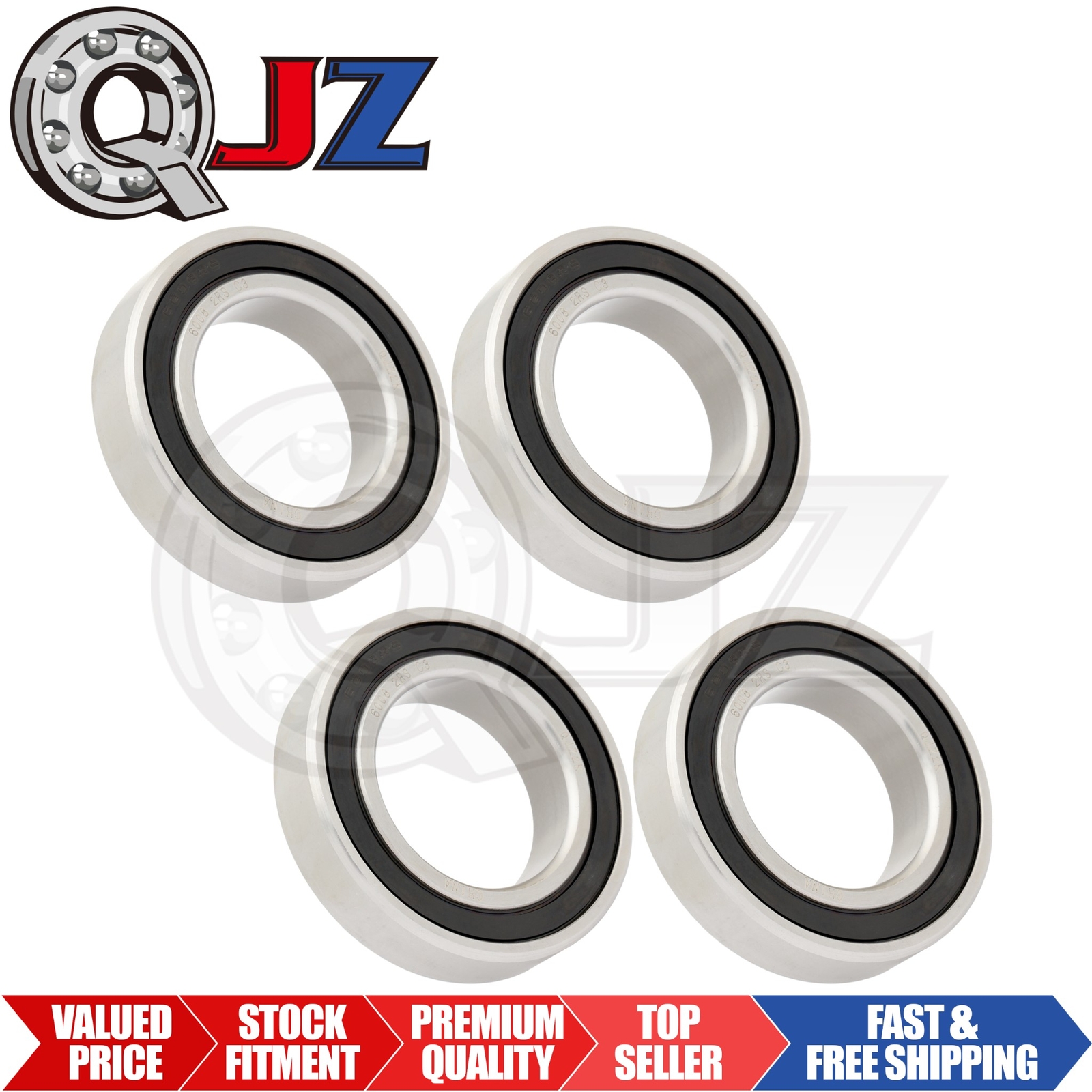 [Qty.4] 6008-2RS Radial/Deep Groove Ball Bearing [40mm Bore x 68mm OD x 15mm W]