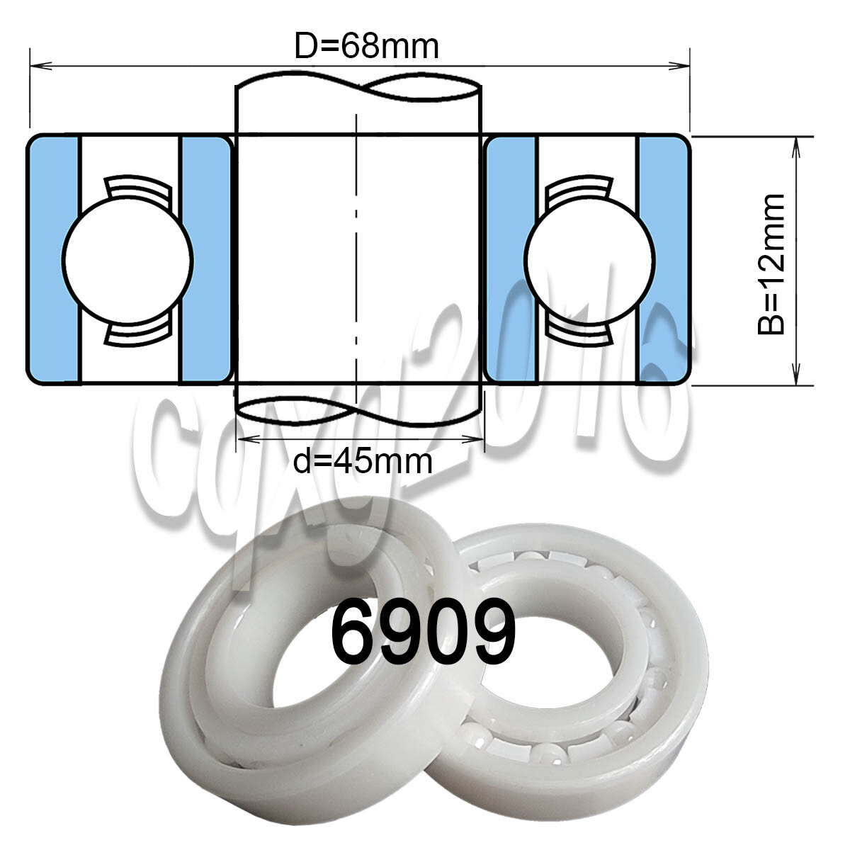 1 PC 6909 Full Ceramic Ball Bearing ZrO2 Zirconia Oxide 45 x 68 x 12 mm
