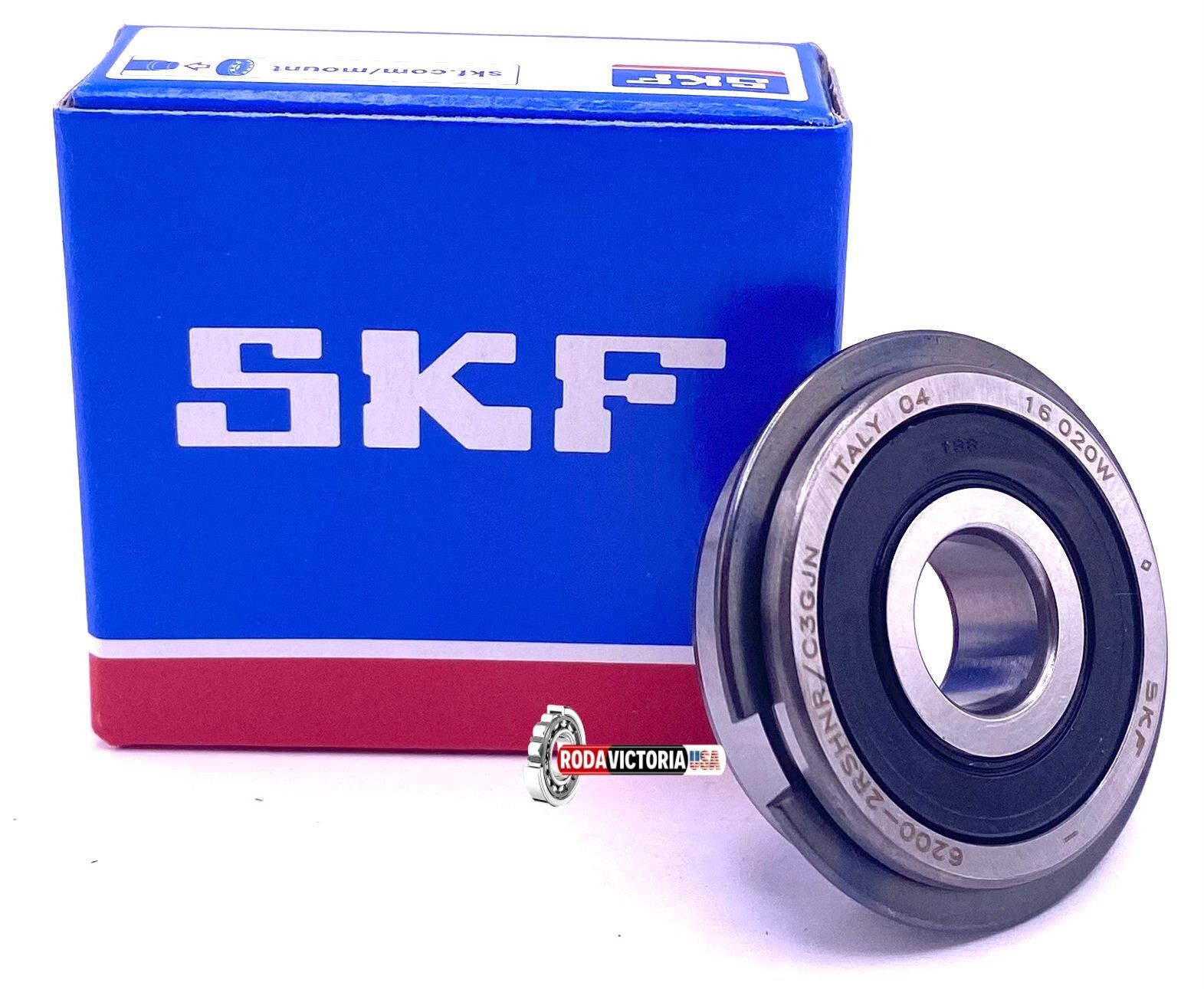 SKF 6200 2RSH NR C3 GJN Bll Bearing, Rubber sealed + Snap Ring 10x30x9 mm