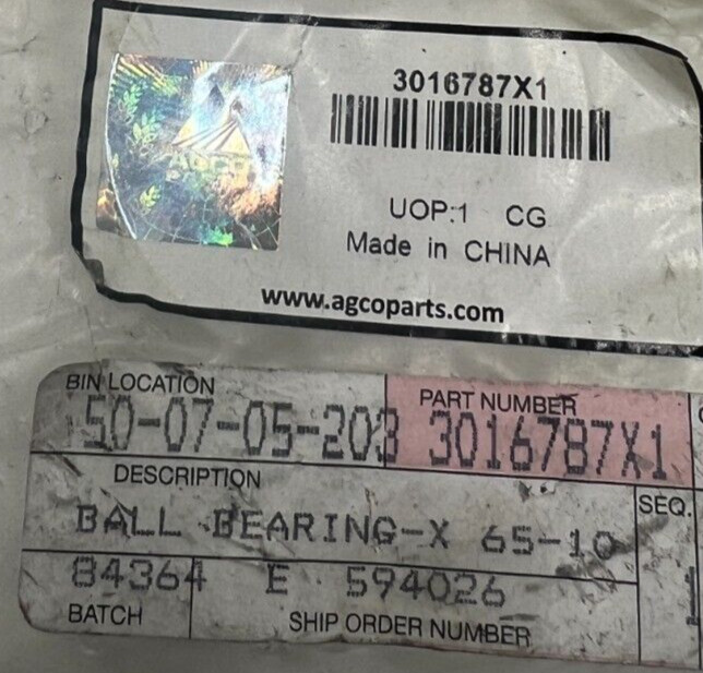 Agco Koyo Deep Groove Ball Bearing 6013C2 65mm ID 100mm OD 3016787X1