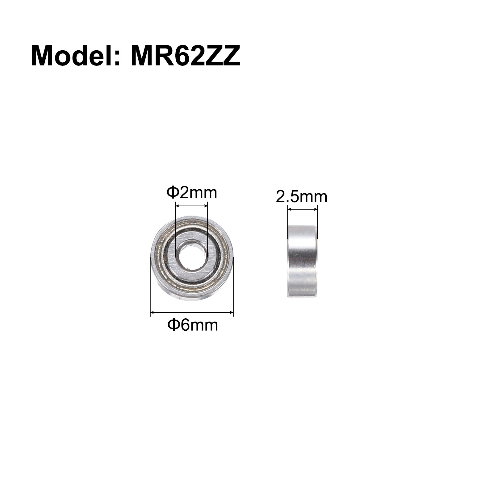 8pcs MR62ZZ Bearings 2x6x2.5mm High Carbon Chromium Bearing Steel
