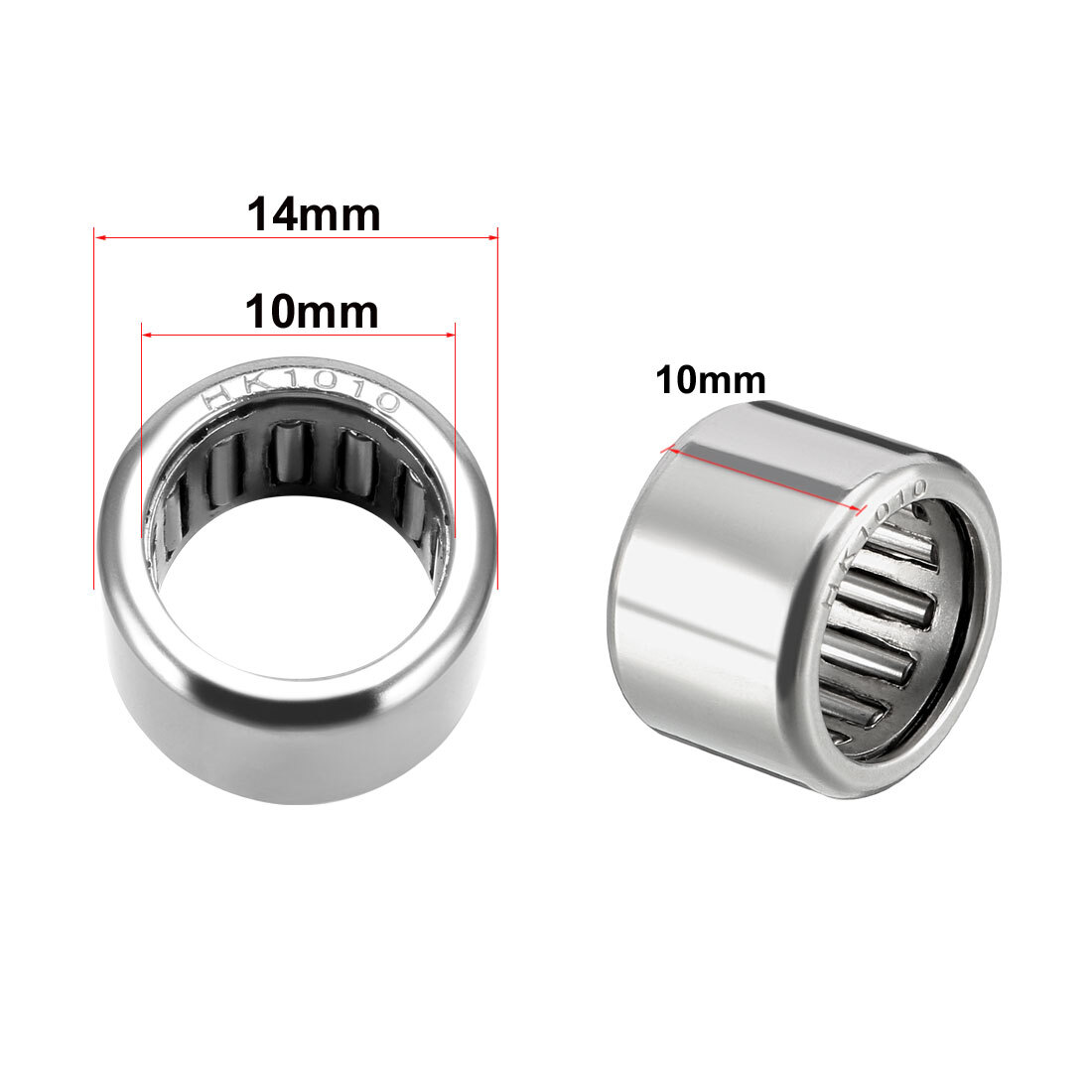 10pcs HK1010 Drawn Cup Needle Roller Bearings 10mm Bore Dia 14mm OD 10mm Width