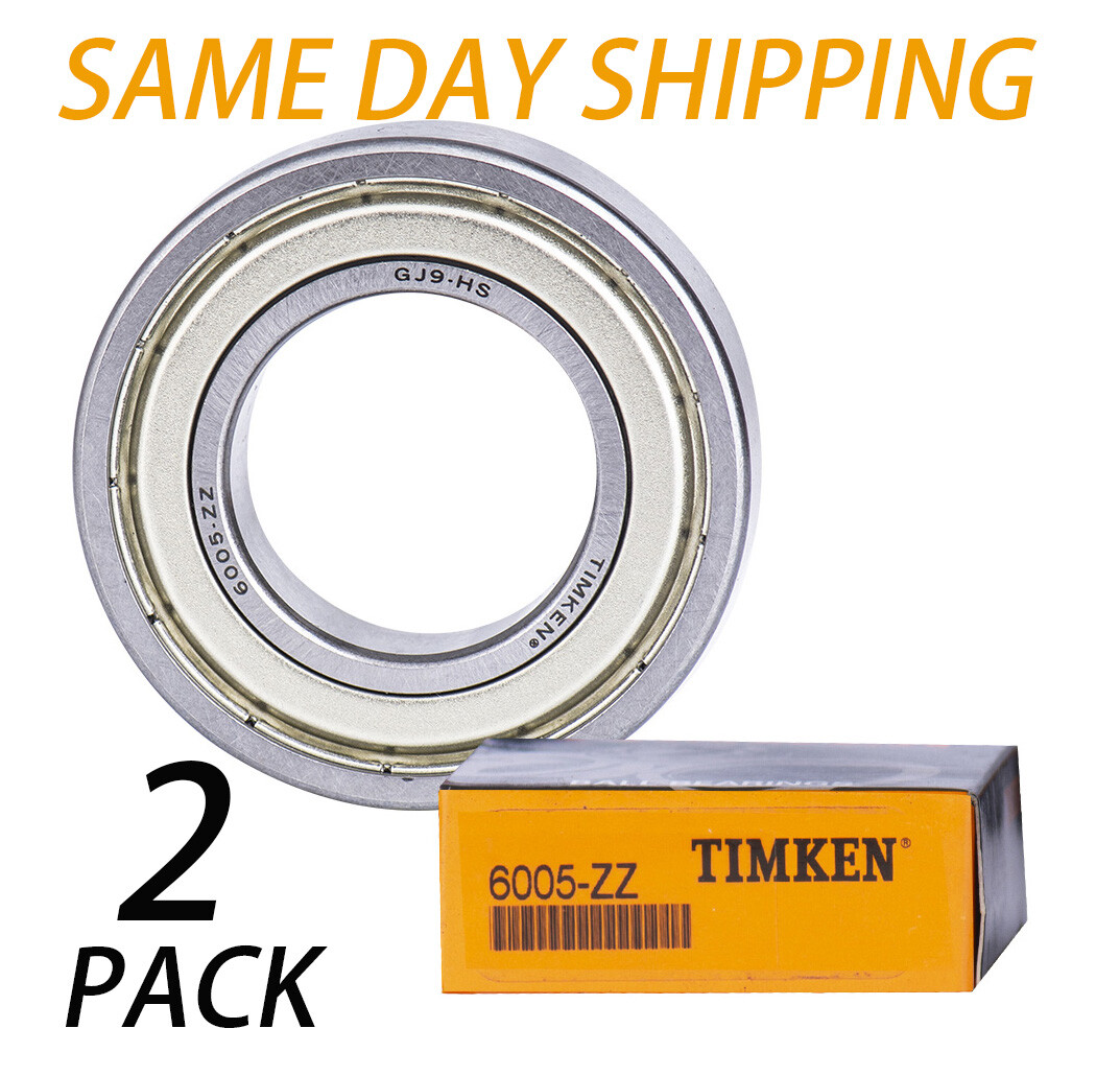 (2 PACK) TIMKEN 6005-ZZ 6005-2Z 25X47X12MM Double Metal Seal Ball Bearings