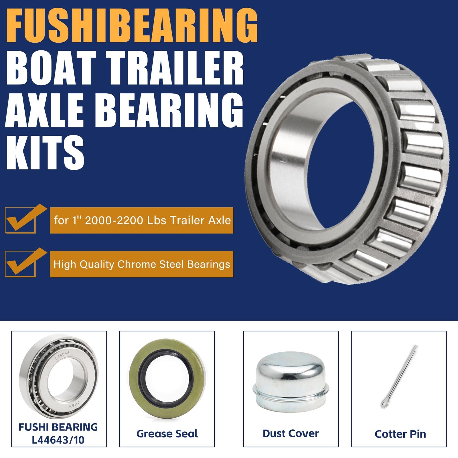 2 Set Fits for 1” Axles Trailer Wheel Hub Bearings Kit, L44643/L44610,1.000″ ID