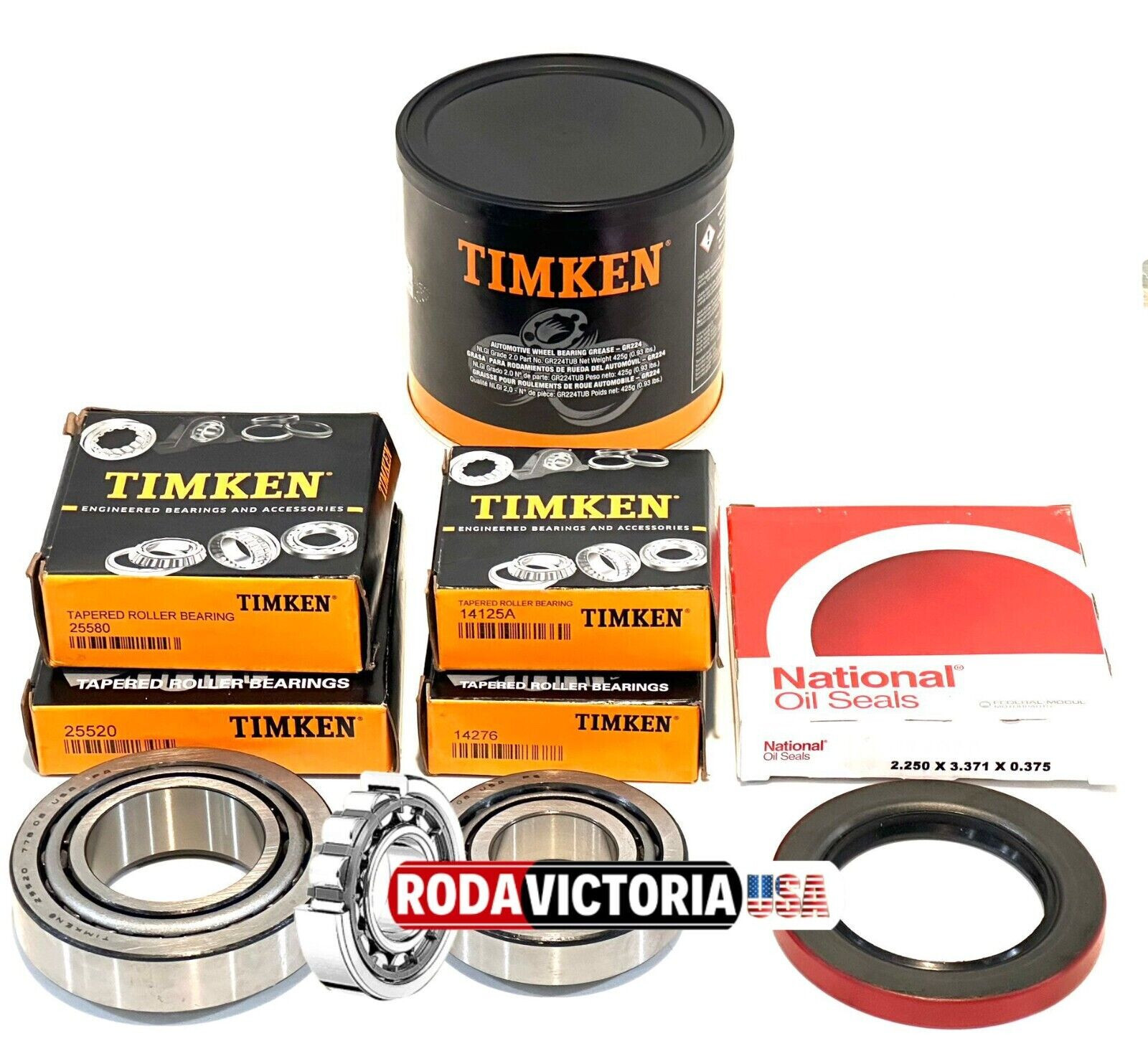 TIMKEN 25580 25520 14125A 14276 BEARING SEAL GREASE Set for 7000-lb Trailer Axle