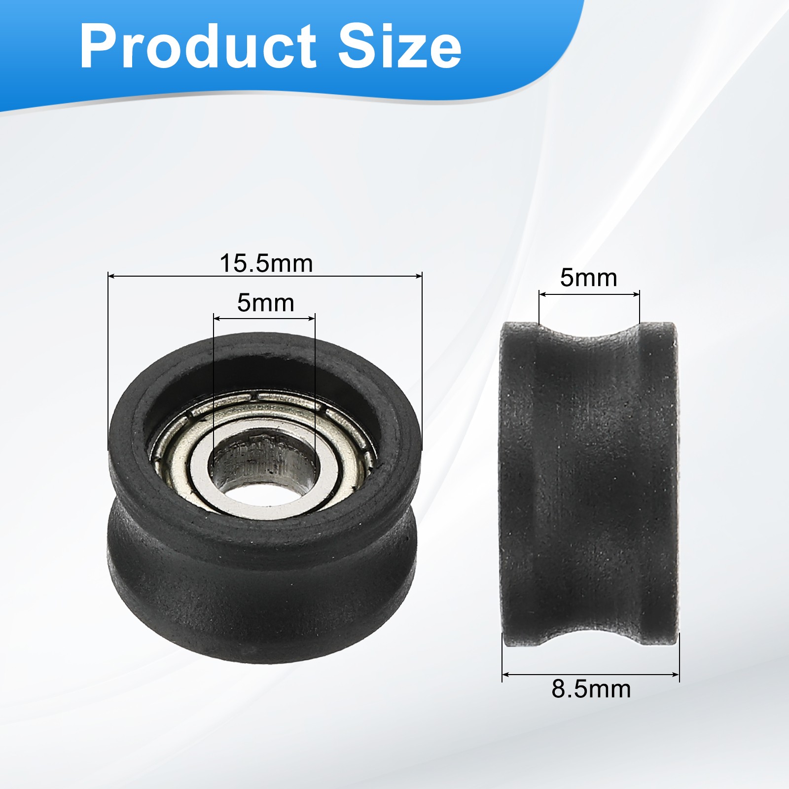 12 Pcs Black Groove Nylon Plastic Guide Bearing 5×15.5×8.5mm Pulley Roller