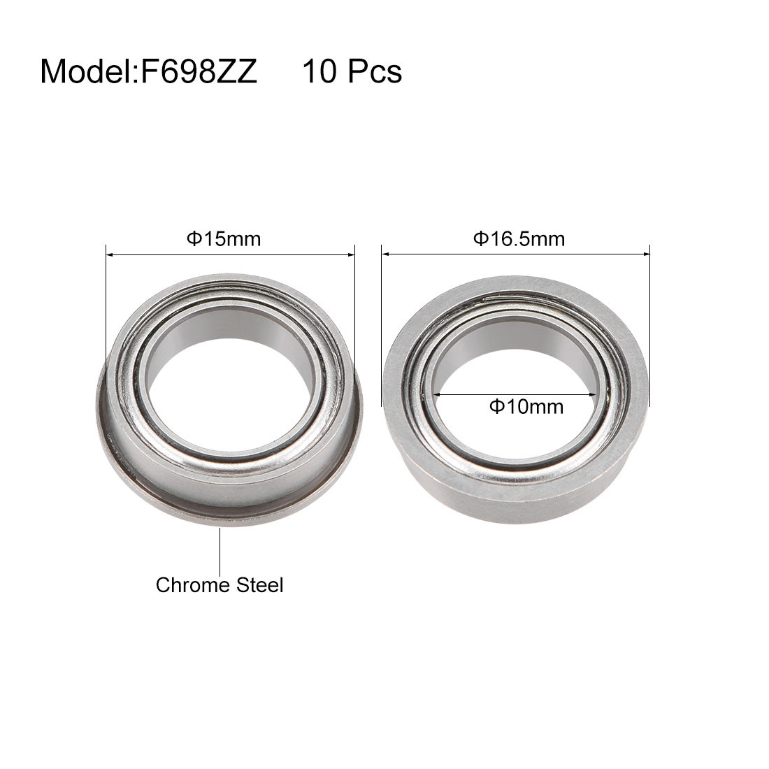 10pcs F6700ZZ Flanged Ball Bearing 10x15x4mm Shielded Chrome Steel Bearings