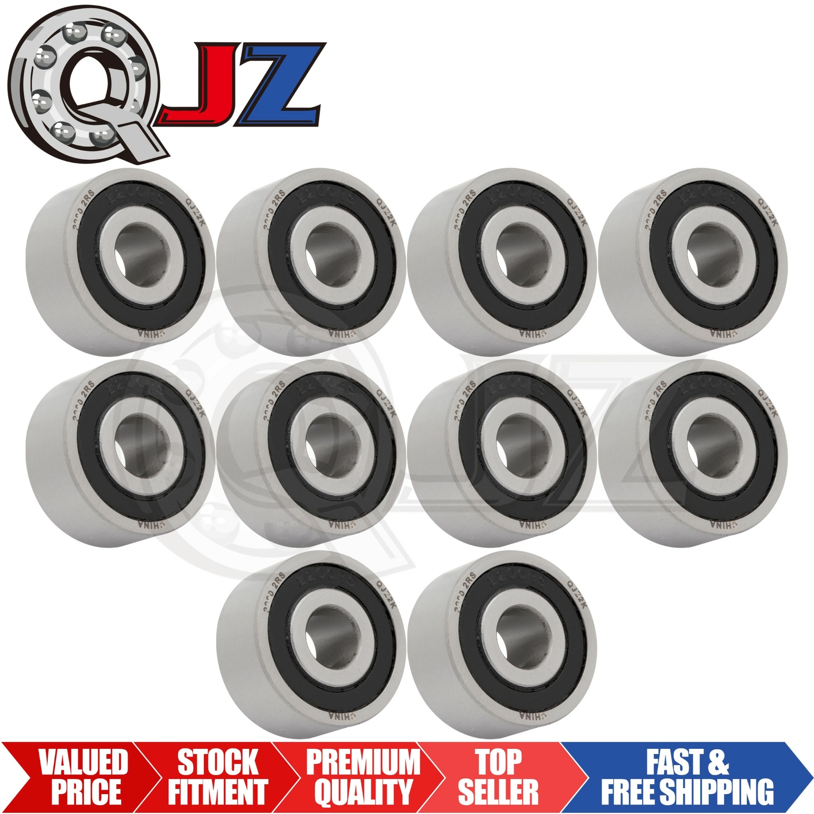 [Qty.10] New 2200-2RS Self-Aligning Ball Bearing [10mm Bore x 30mm OD x14mm W]