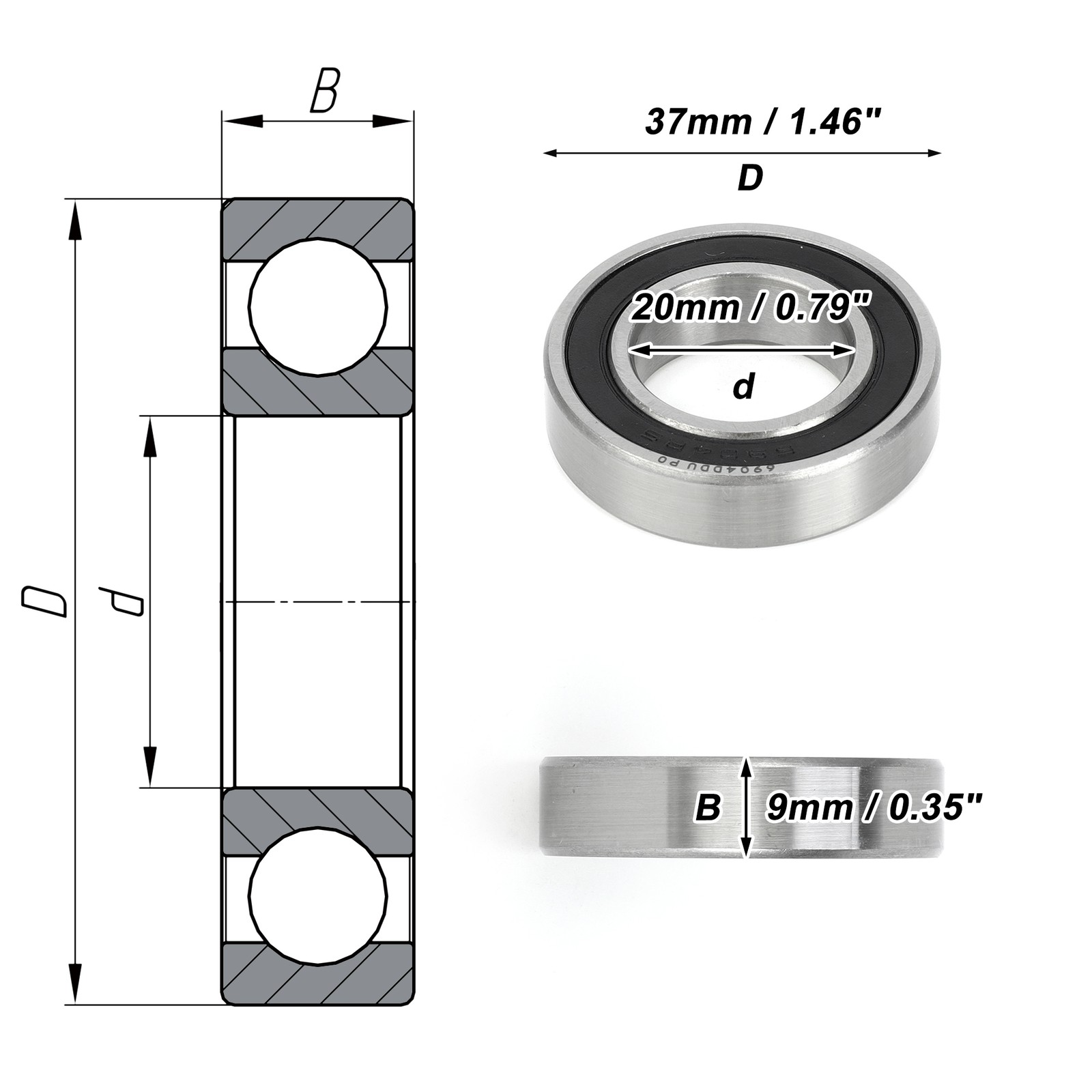 6904DDU Deep Throat Ball Bearings P0 20x37x9mm 1pc Scooter Wheel
