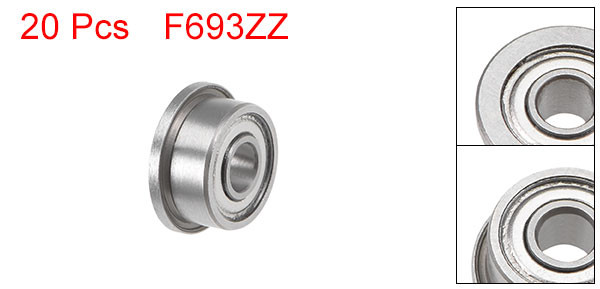 20pcs F693ZZ Flanged Deep Groove Ball Bearing Double Shielded Chrome Steel