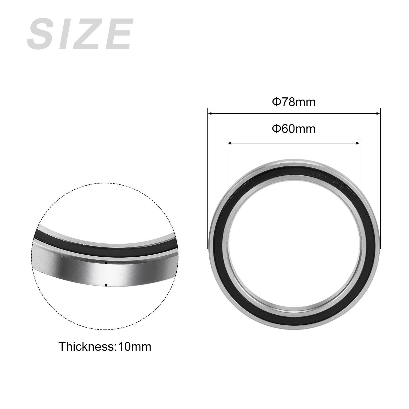 Bearings (6812-2RS, 60mmx78mmx10mm) 2Pcs, Chromium Steel Double Sealed