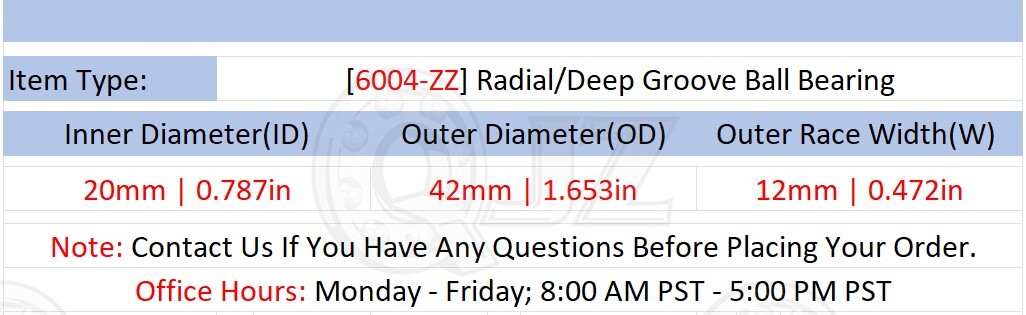 [Qty.8] New 6004-ZZ Radial/Deep Groove Ball Bearing [20mm ID x 42mm OD x 12mm W]