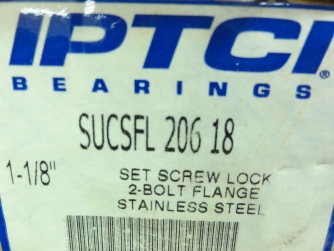187099 New In Box; IPTCI SUCSFL-206-18 SS Flange Bearing; Two-Bolt; 1.125″ID