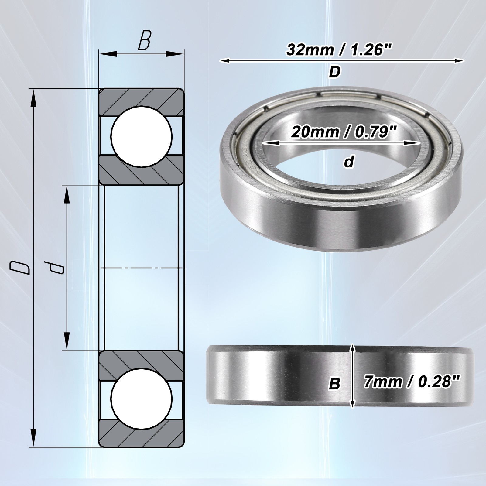 10 Pcs 20x32x7mm Car Double Metal Shield 6804ZZ Car Deep Groove Ball Bearings