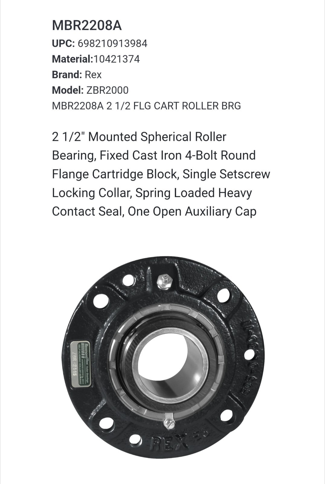 👍 REXNORD MBR2208 4 BOLT ROUND FLANGE BEARING 2-1/2″ BORE *NEW SAME DAY SHIP*