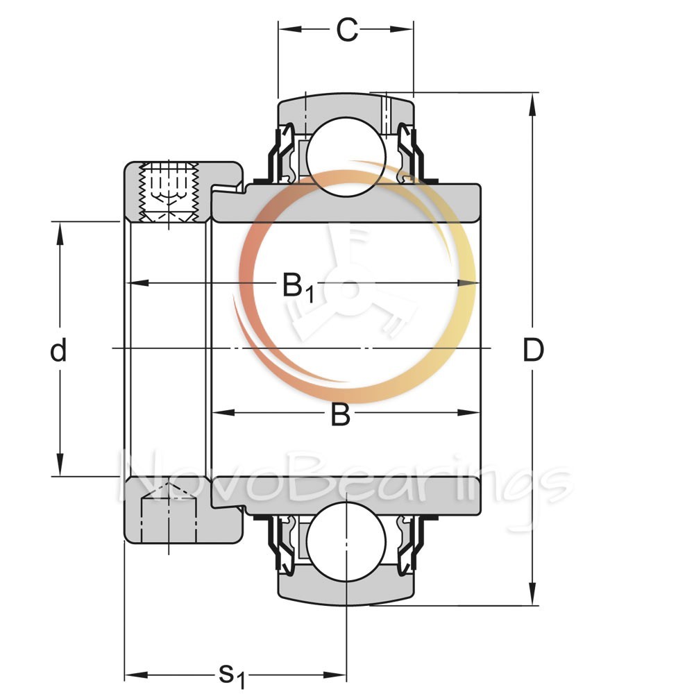 EX207-22G2 Single Row Insert Ball Bearing 34,925x72x20 mm. by SNR brand