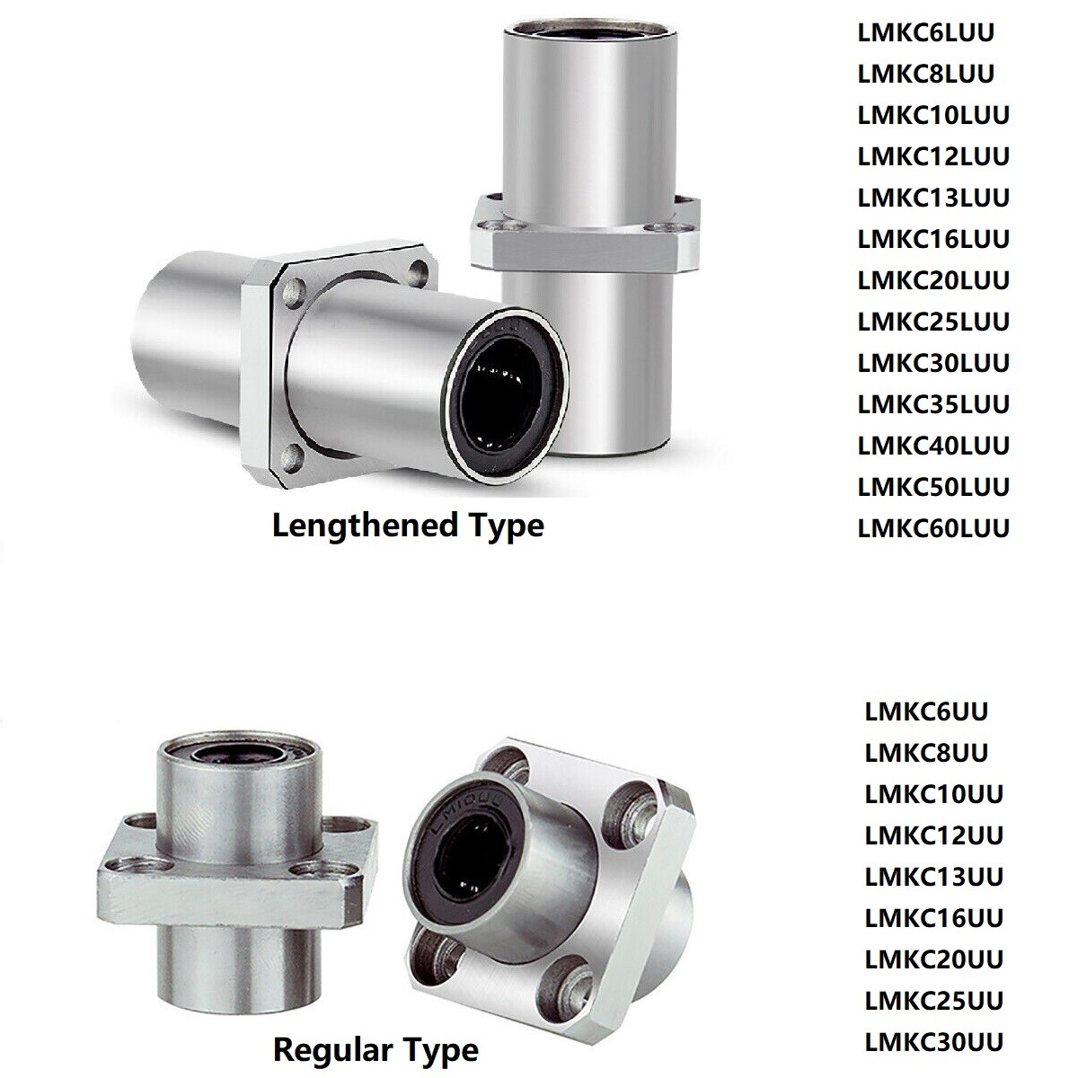 LMKC 6mm – 60mm Inner Diameter Square Flange Linear Motion Bushing Ball Bearing