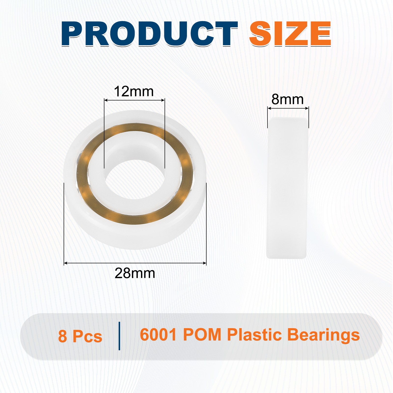 8 Pcs 12 x 28 x 8 mm 6001 POM Plastic Bearings Deep-Groove Ball Bearings