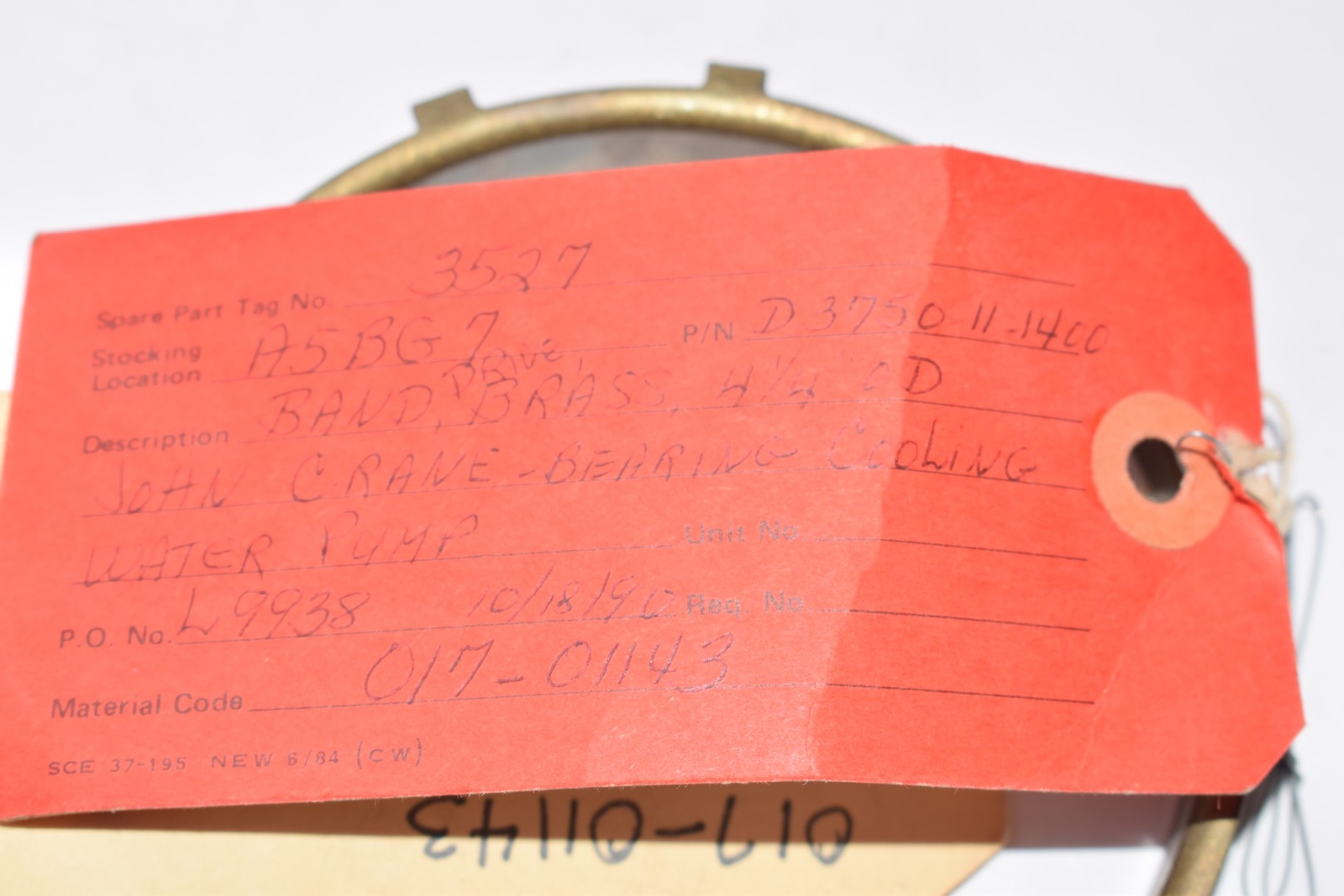 NEW John Crane Inc Part: D3750-11-1400 Brass Band Bearing, 4-1/2” OD x 4-1/4”