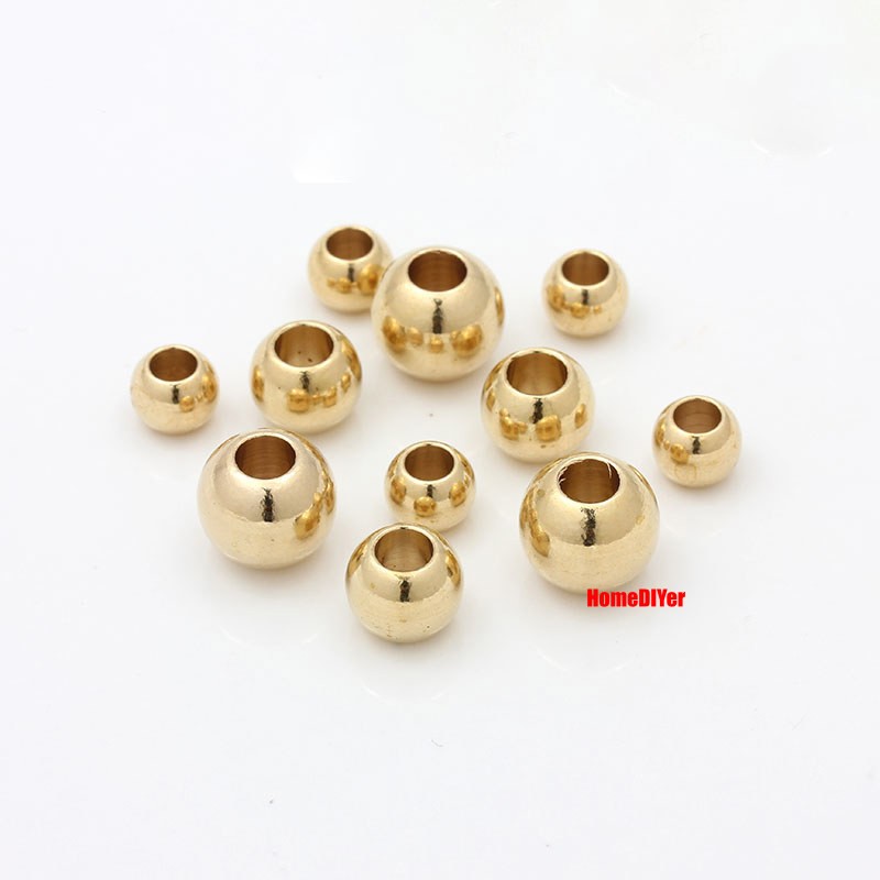 Loose Brass Balls With Hole Solid Perforated Metal Beads DIY Diameter 2mm~16mm
