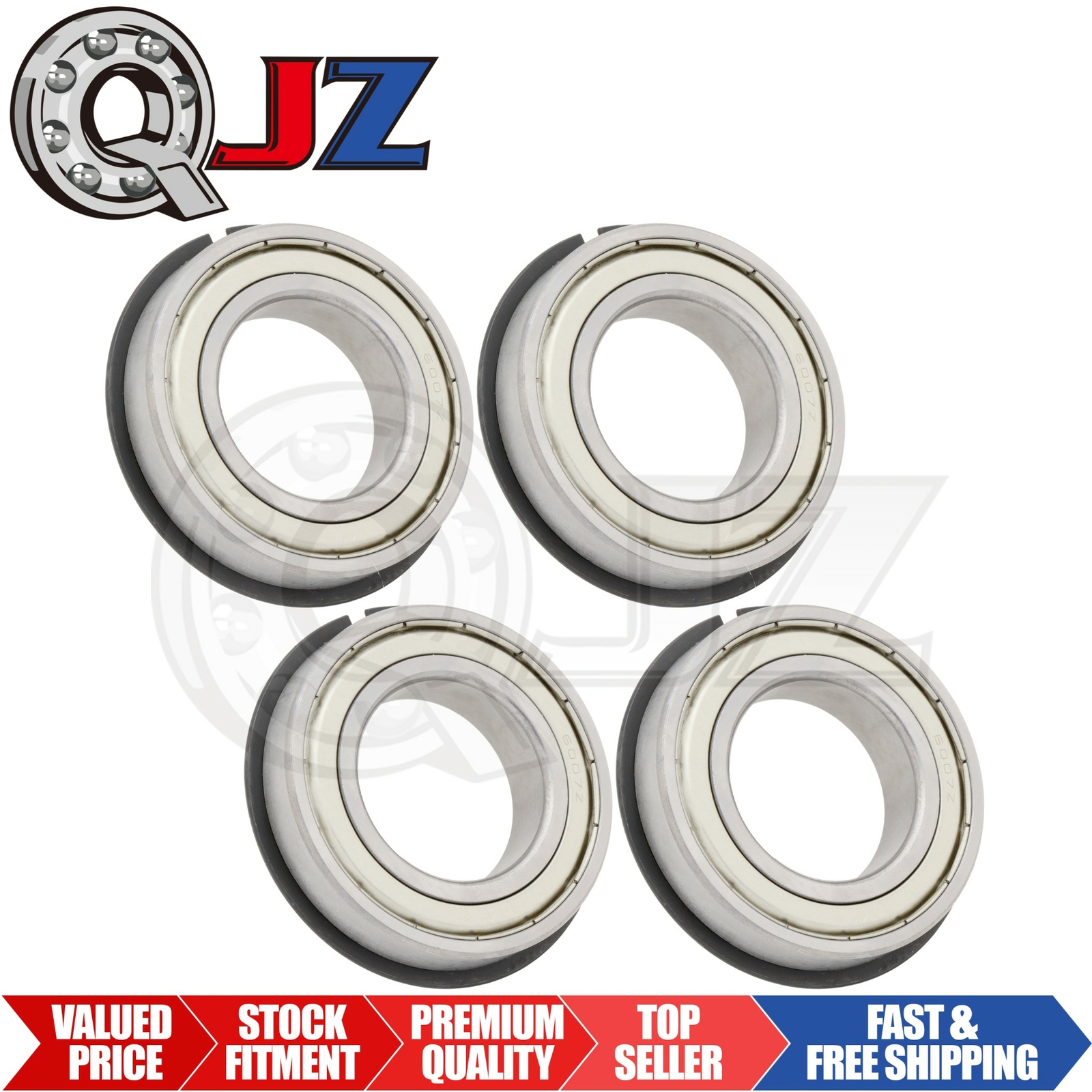 [Qty.4] 6007-ZZ-NR Radial Ball Bearing w/ Snap-Ring [35mm ID x 62mm OD x 14mm W]