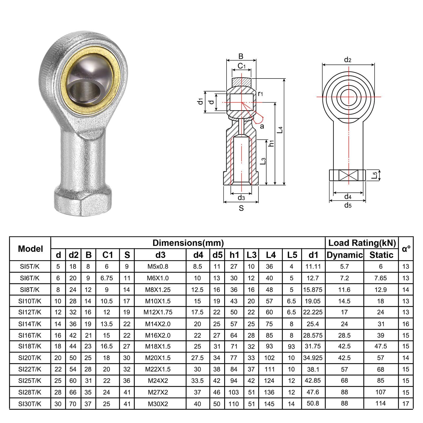 Female Rod End, A2 Stainless Steel Bearing Rose Joint Left / Right Thread M6-M36