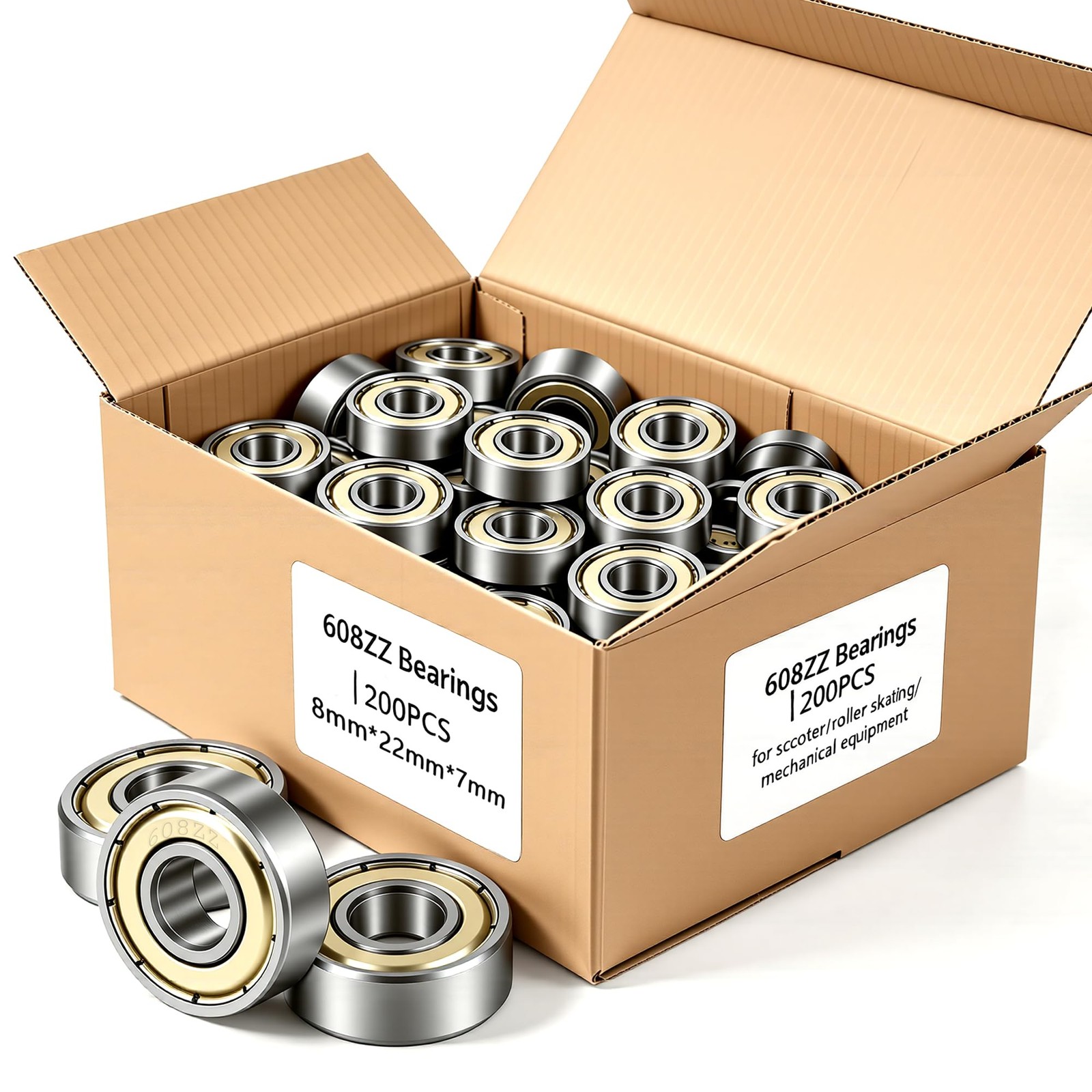 200 Pcs 608ZZ Ball Bearings Assortment Kit Small Carbon Steel Bearings