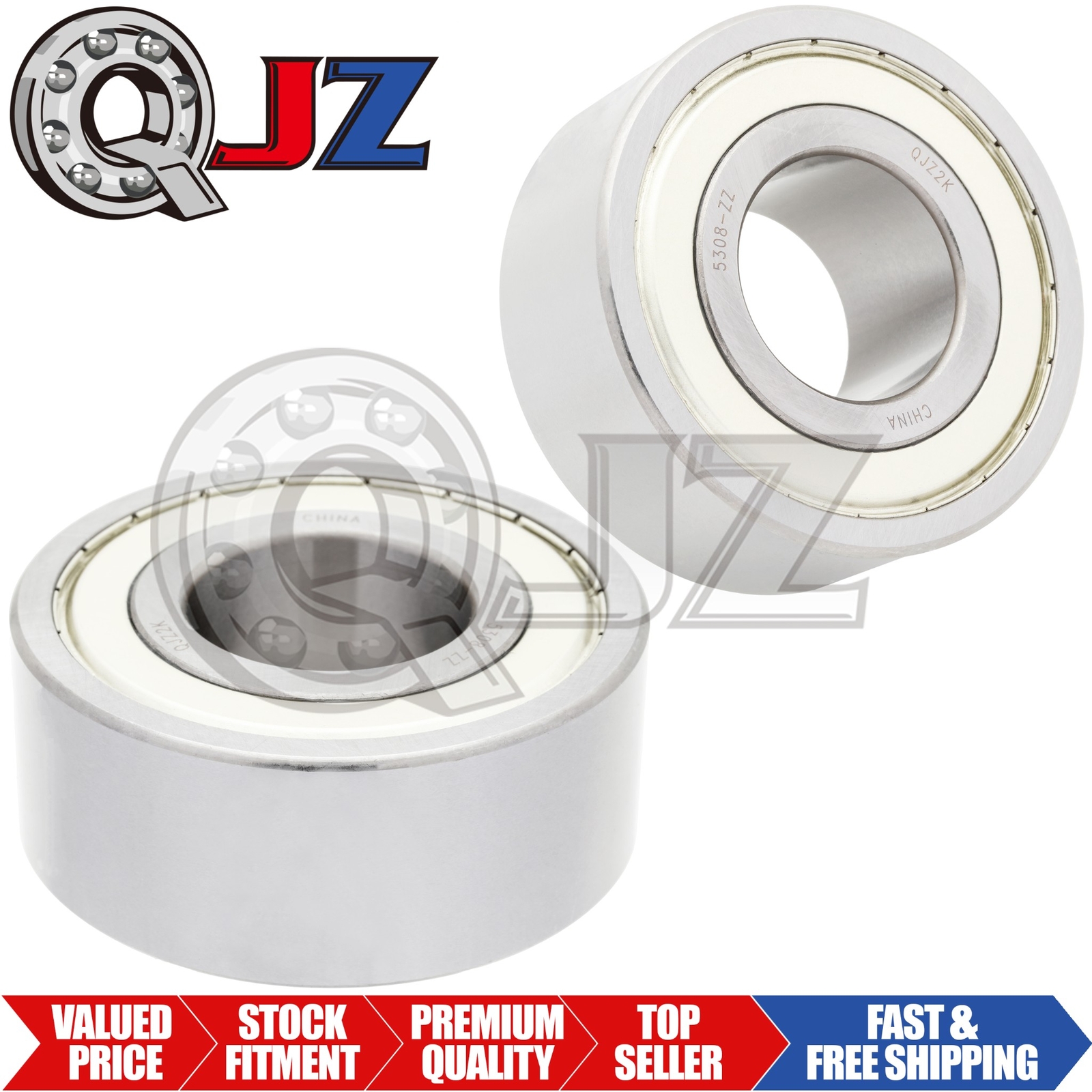 [Qty.2] 5308-ZZ Angular Contact Ball Bearing [40 mm ID x 90 mm OD x 36.5 mm W]