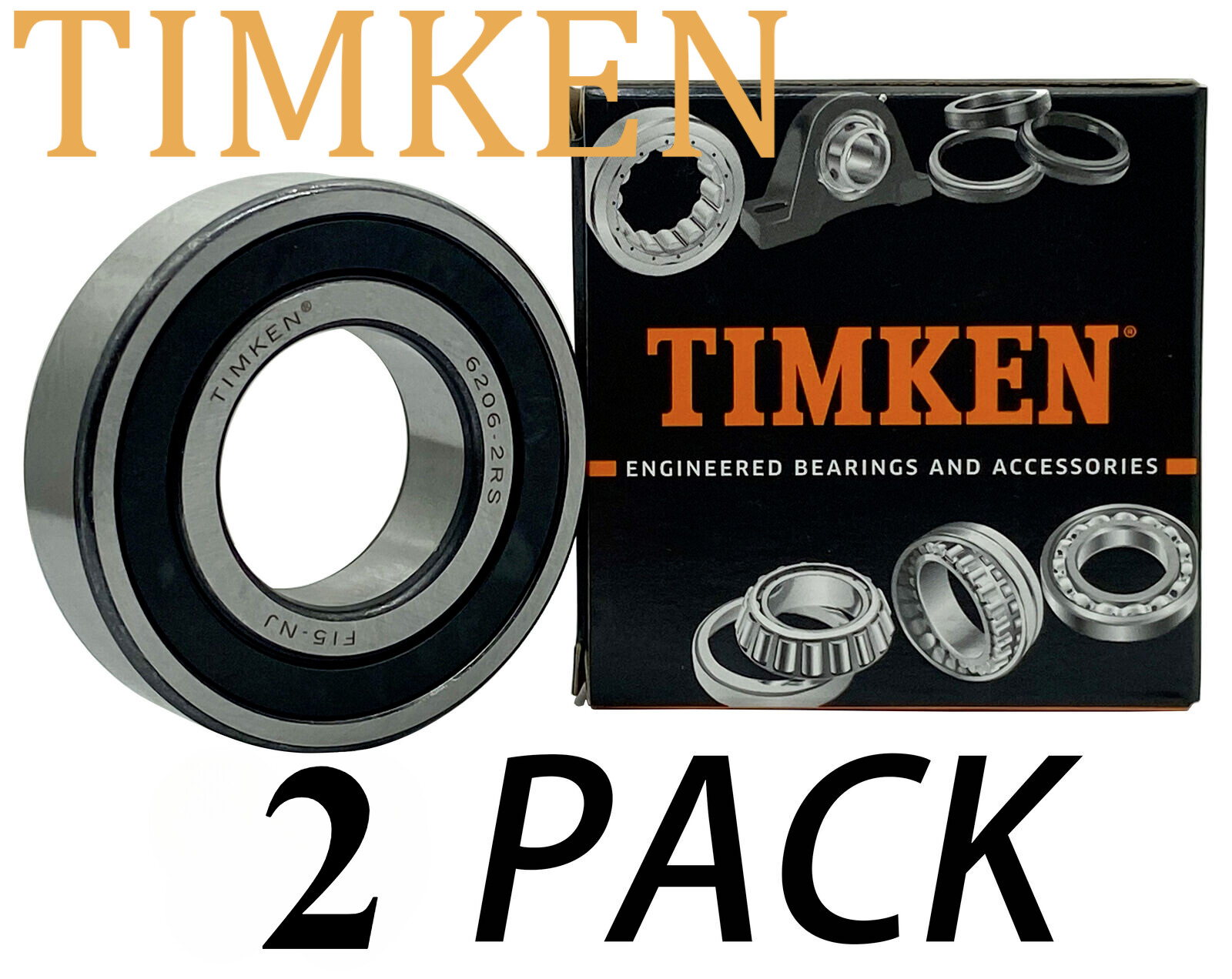 2PACK TIMKEN 6206-2RS 30X62X16 Double Rubber Seal Bearings Metal