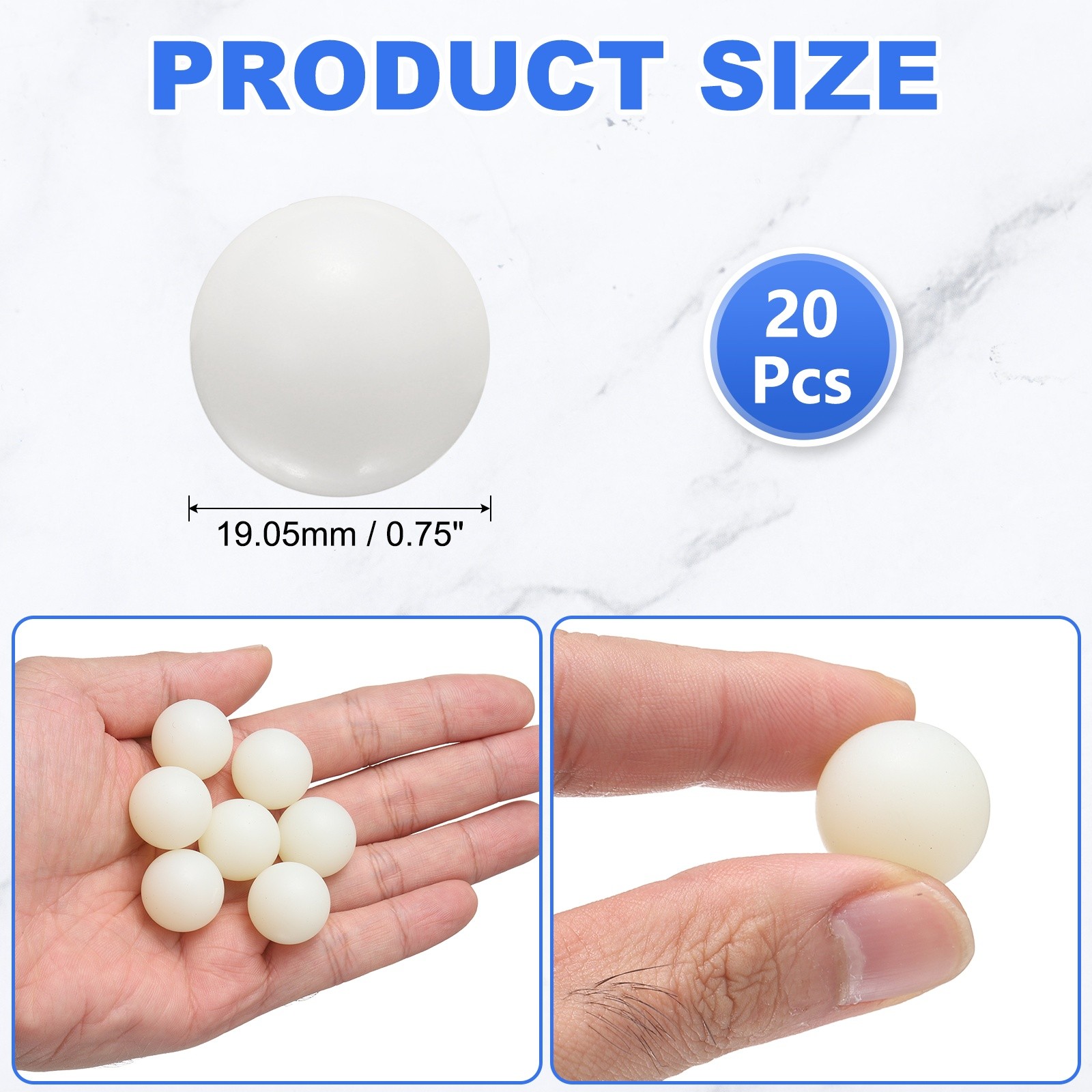 20 Nylon Solid Plastic Balls 0.75In(19.05mm) for Precision Bearings