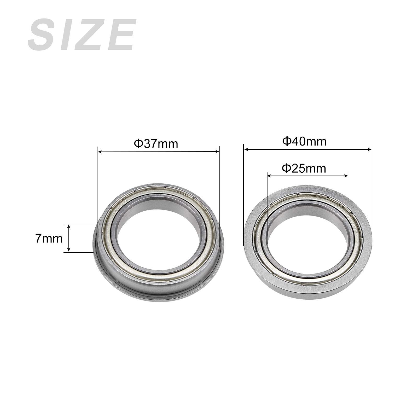 2Pcs Chromium Steel Shielded Flange Ball Bearing F6805ZZ, 25mm x 37mm x 7mm