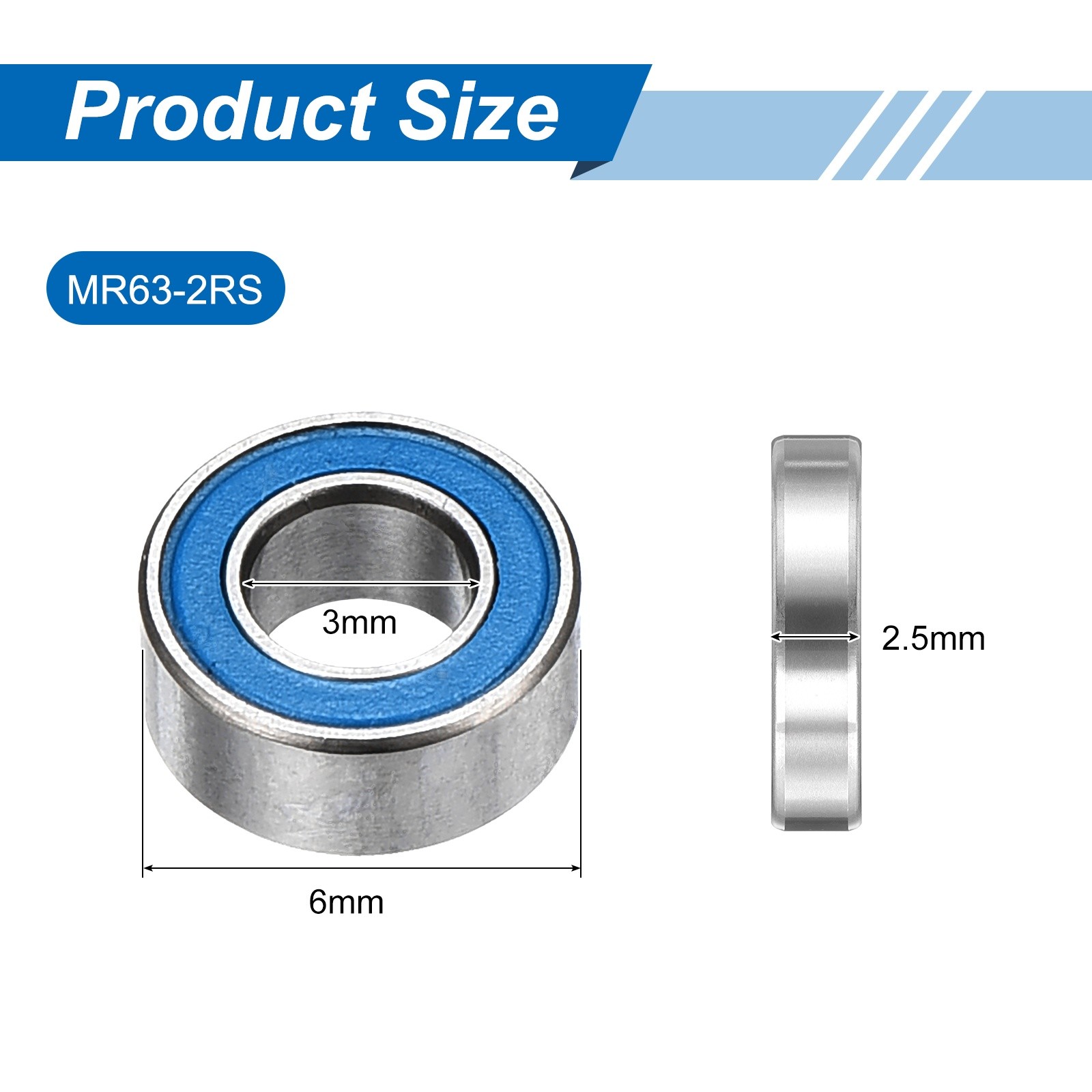 5 Pcs 3x6x2.5mm MR63-2RS Deep Groove Bearing Double Sealed Chrome Steel ABEC-7