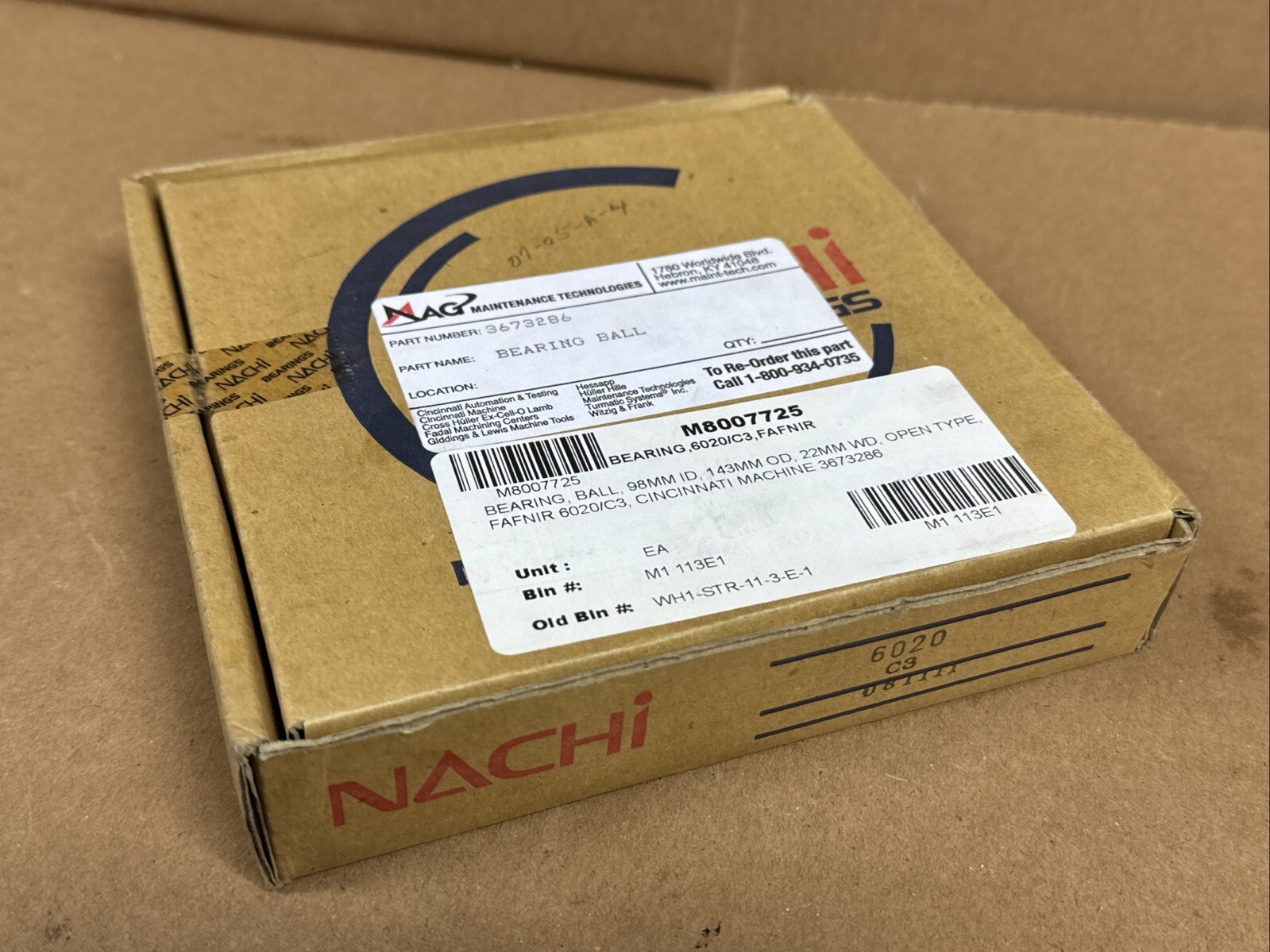 NEW Nachi 6020 C3 Ball Bearing Open Type – SEALED – FAST SHIPPING