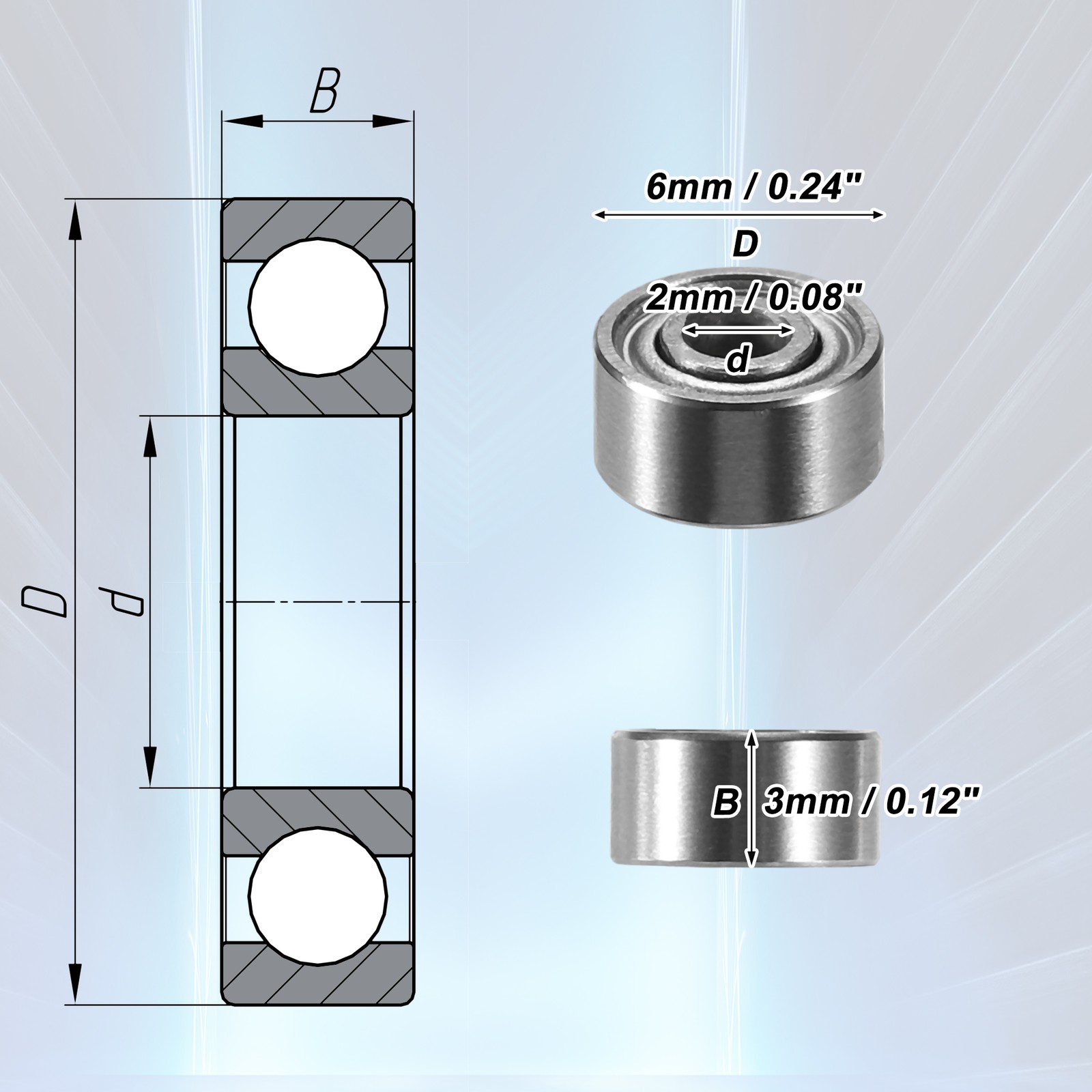10pcs 692ZZ 2x6x3mm Double Metal Shield Single Row Deep Groove Ball Bearings