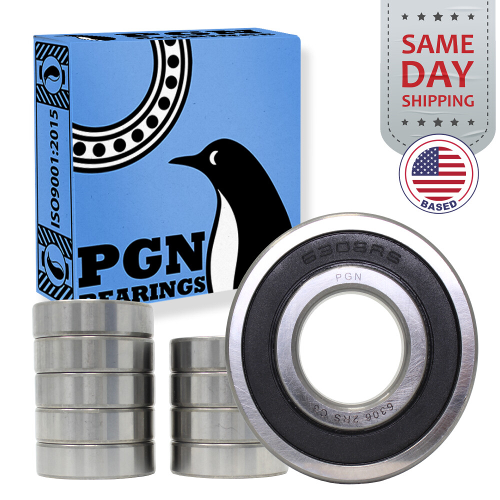 (10) 6306-2RS Premium Rubber Seal Ball Bearing C3 EMQ, 30x72x19, 6306 2RS 6306rs