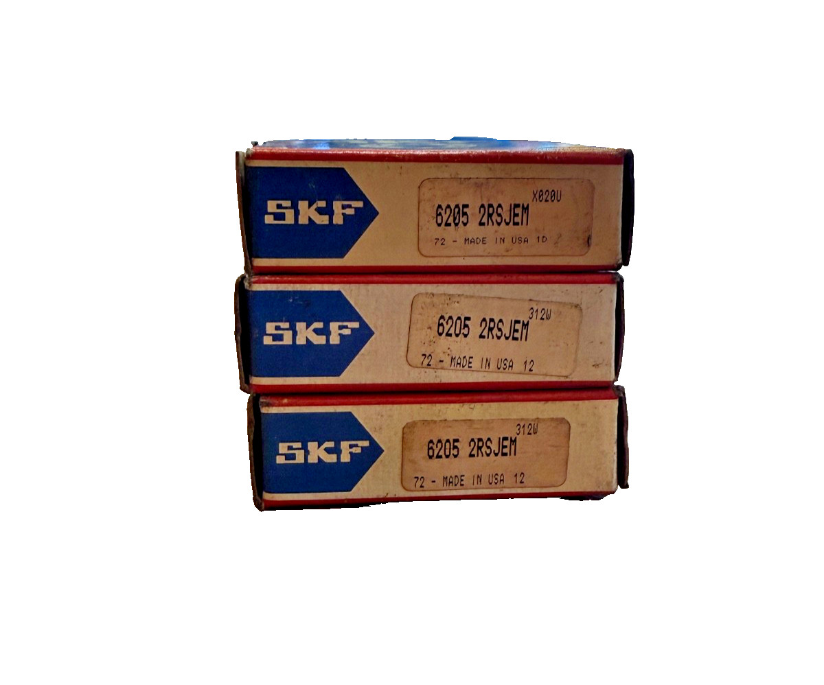 Lot of 3x SKF 6205-2RSJEM Ball Bearing 25 mm Bore, 52 mm OD, 15 mm Wd (NEW)