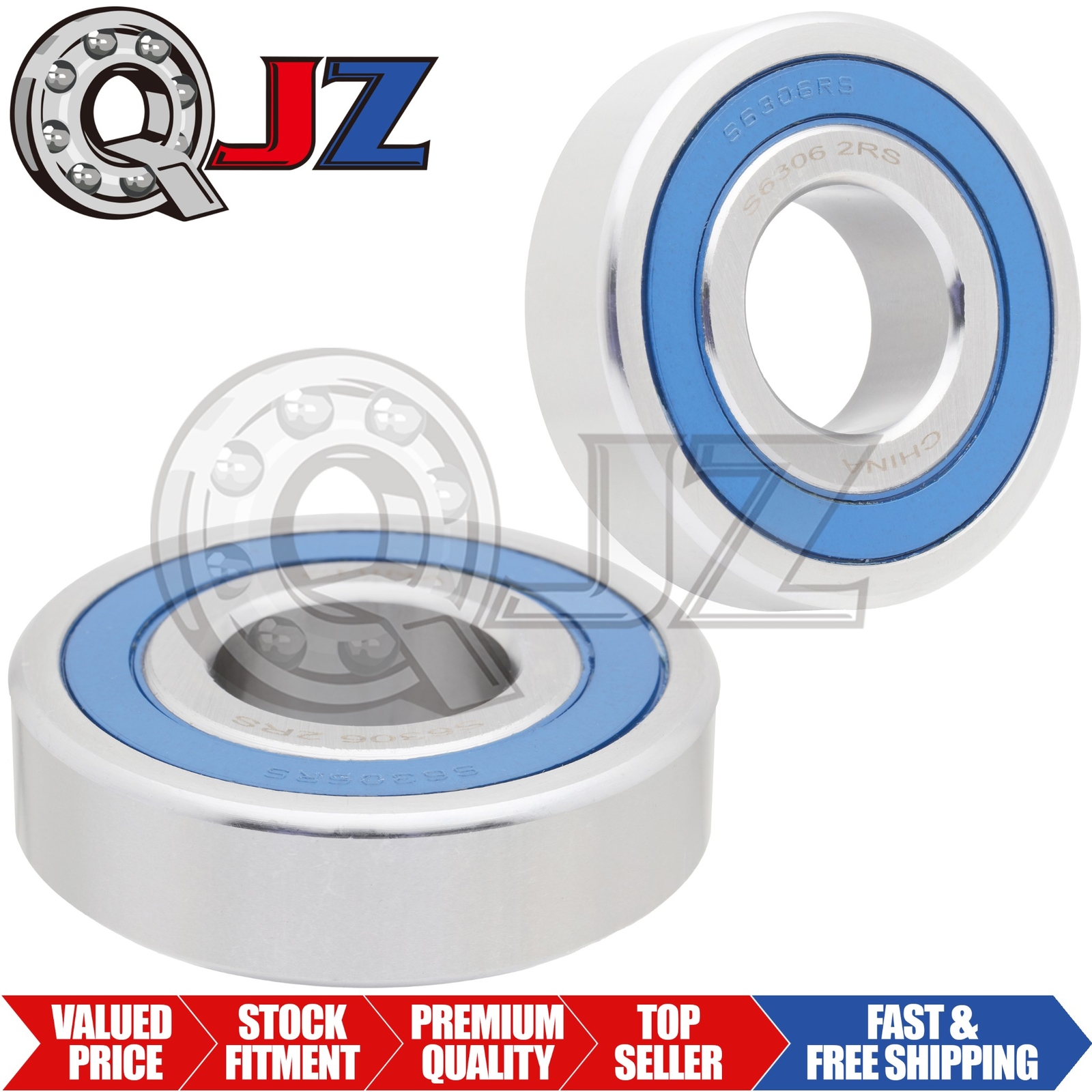 [Qty.2] S6306-2RS New Stainless Radial Ball Bearing [30mm ID x 72mm OD x 19mm W]