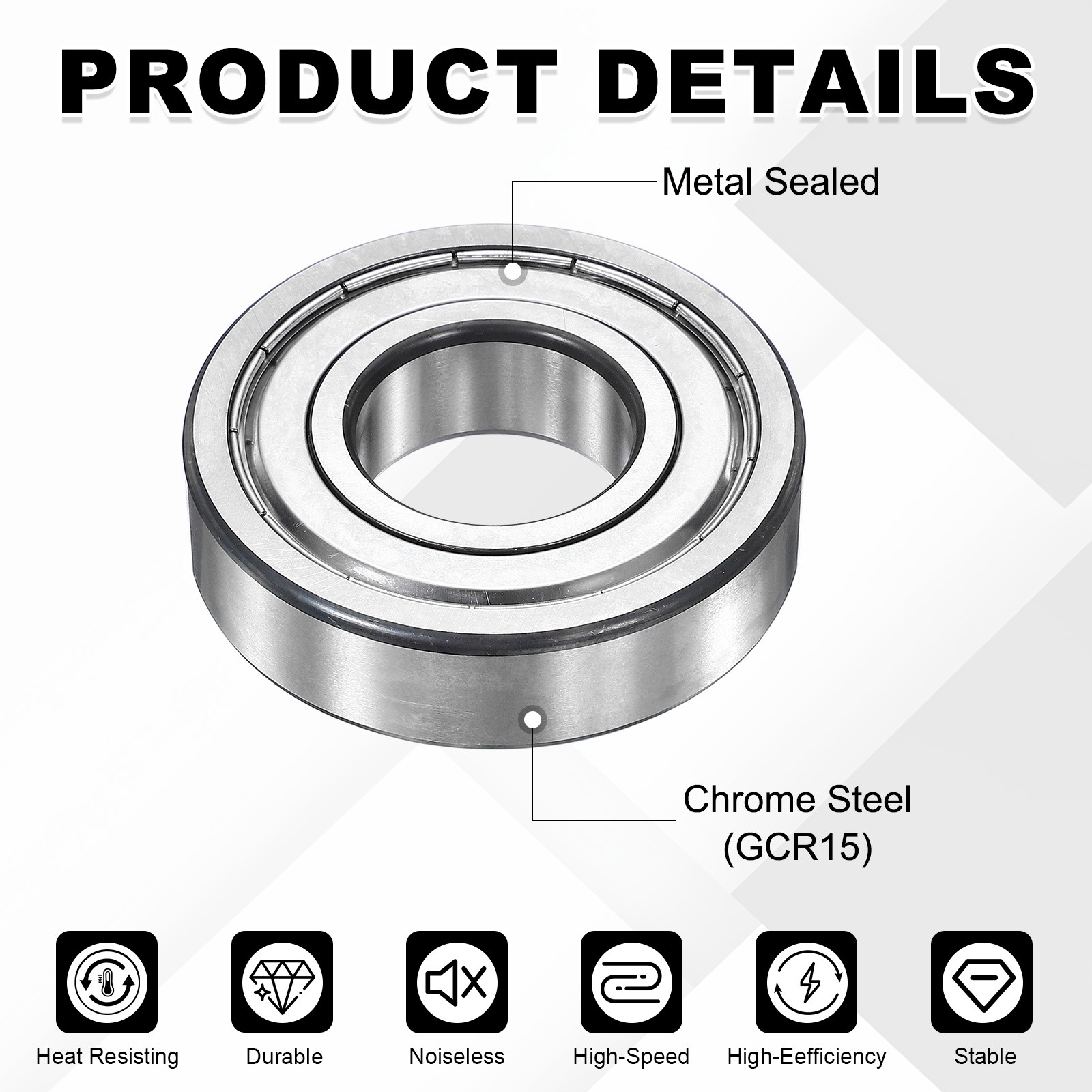 2Pcs 6004ZZ Deep Groove Ball Bearing, 20x42x12 mm Double Shielded Chrome Steel